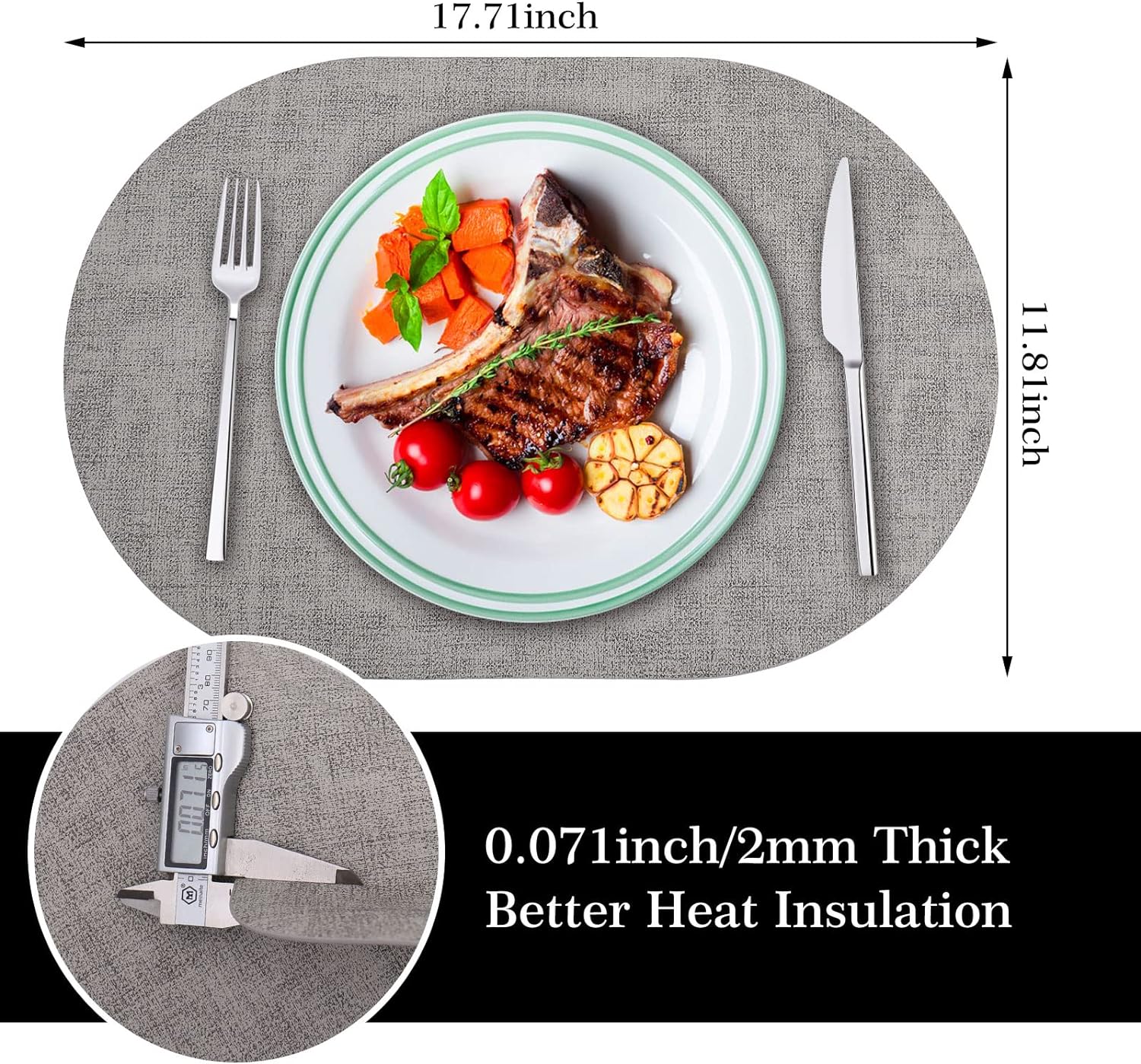 Juego de 6 manteles individuales ovalados de cuero sintético de doble cara para mesa de comedor, resistentes al calor, impermeables, lavables,