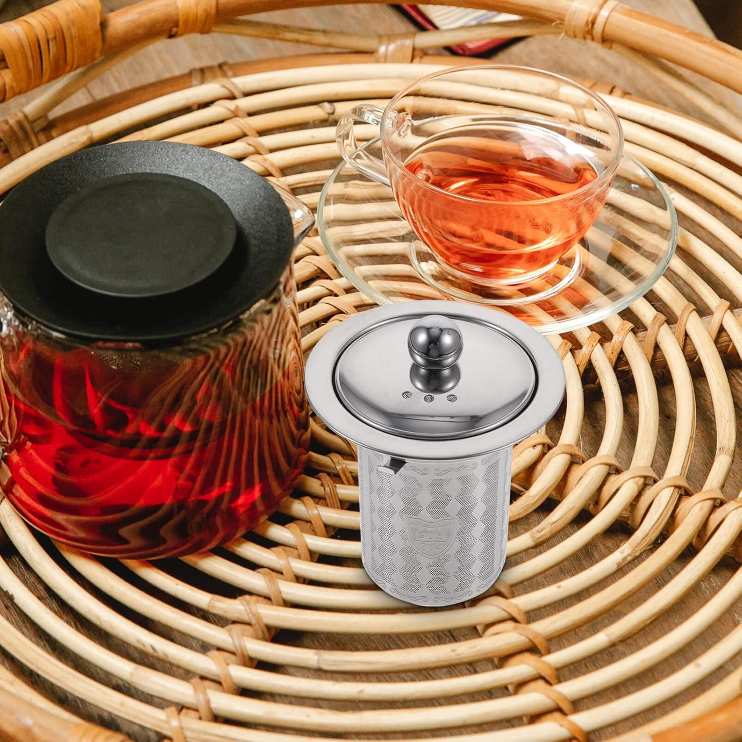 HEMOTON Colador de té con tapas, filtro de té de acero inoxidable, filtros de té, tetera de metal, accesorios para tetera, accesorios para cafetera,