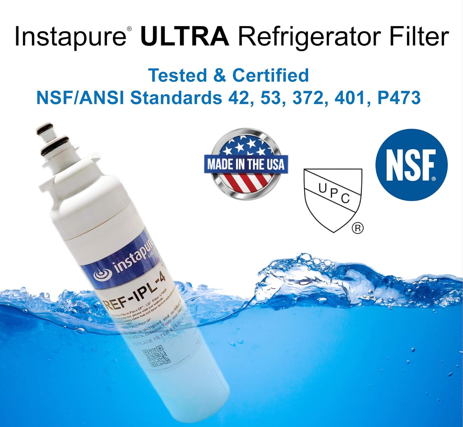 Filtro de refrigerador compatible LT800P fabricado en Estados Unidos por Instapure, NSFANSI 42, 53, P473, 401 certificado para CTO, PFOAPFOS,