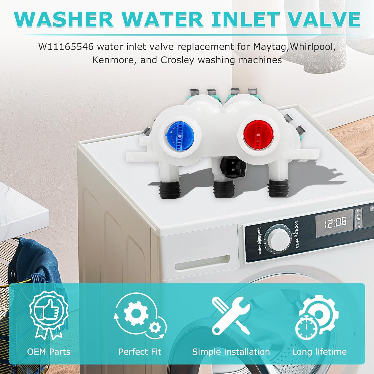 W11165546 W11096267 Reemplazo de válvula de entrada de agua para lavadora Maytag Whirlpool Kenmore por LUXRILIX, reemplaza W10599423 W10758828