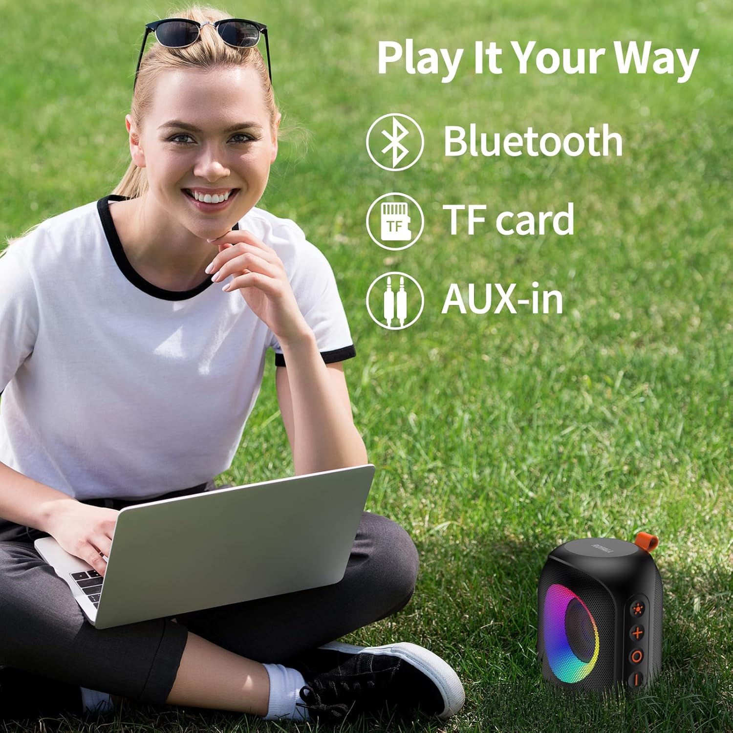 Altavoces Bluetooth, altavoz inalámbrico Bluetooth portátil con Lihgts RGB, IPX7 impermeable, pequeño compacto, doble emparejamiento para el hogar,