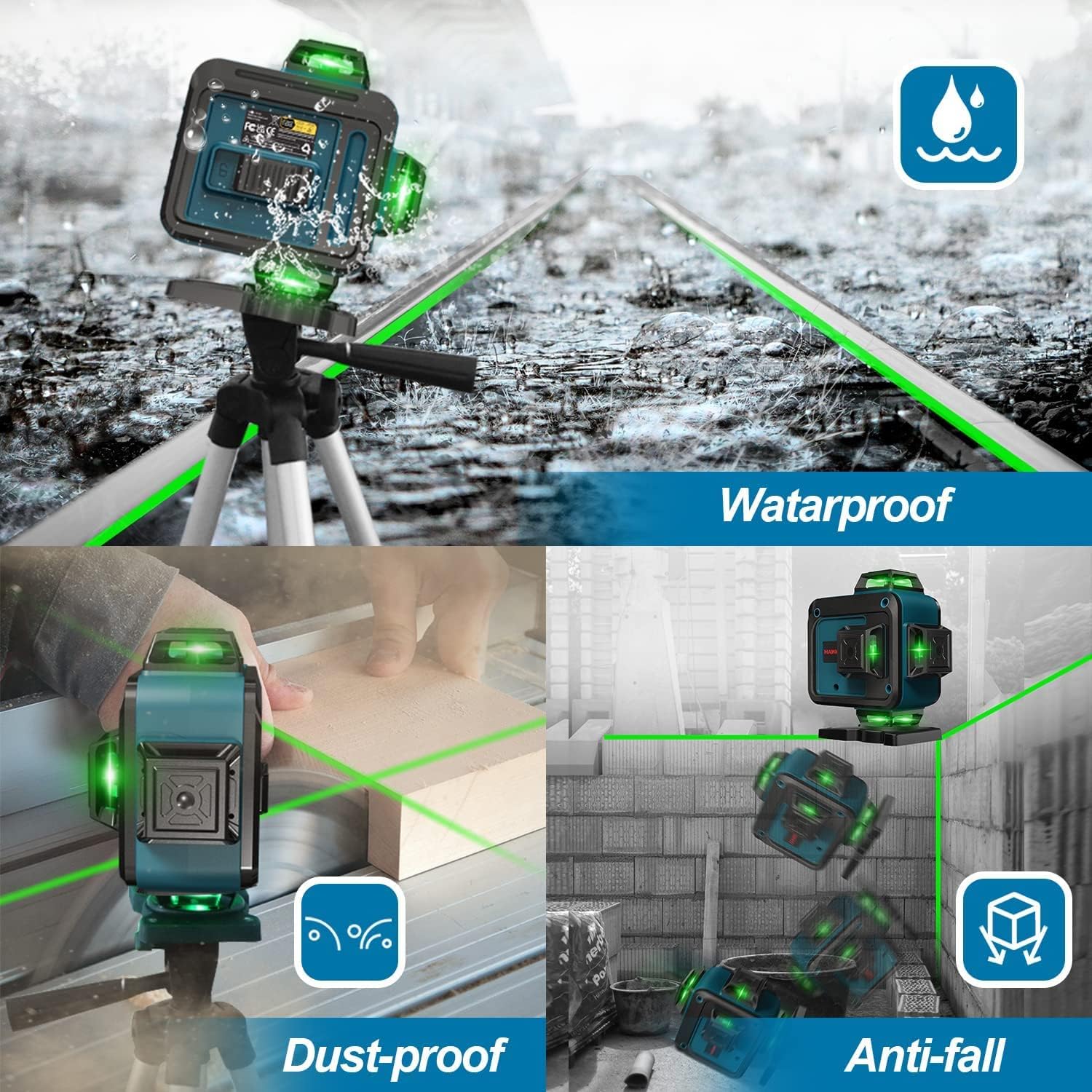 Nivel láser autonivelante de 131.2 ft, línea láser verde cruzada de 4 x 360, niveles láser de línea de modo de pulso, autonivelante horizontal y