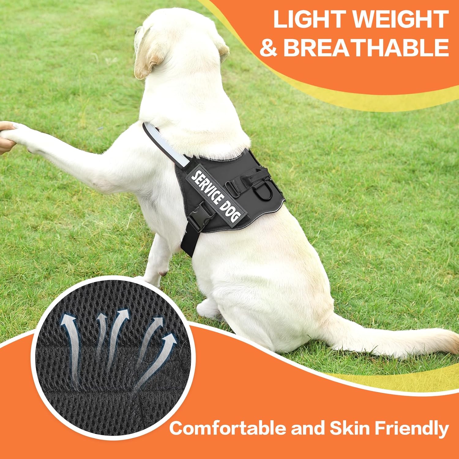 MUMUPET Arnés para perro de servicio, chaleco reflectante sin tirones, arnés transpirable ajustable para mascotas con asa para caminar al aire