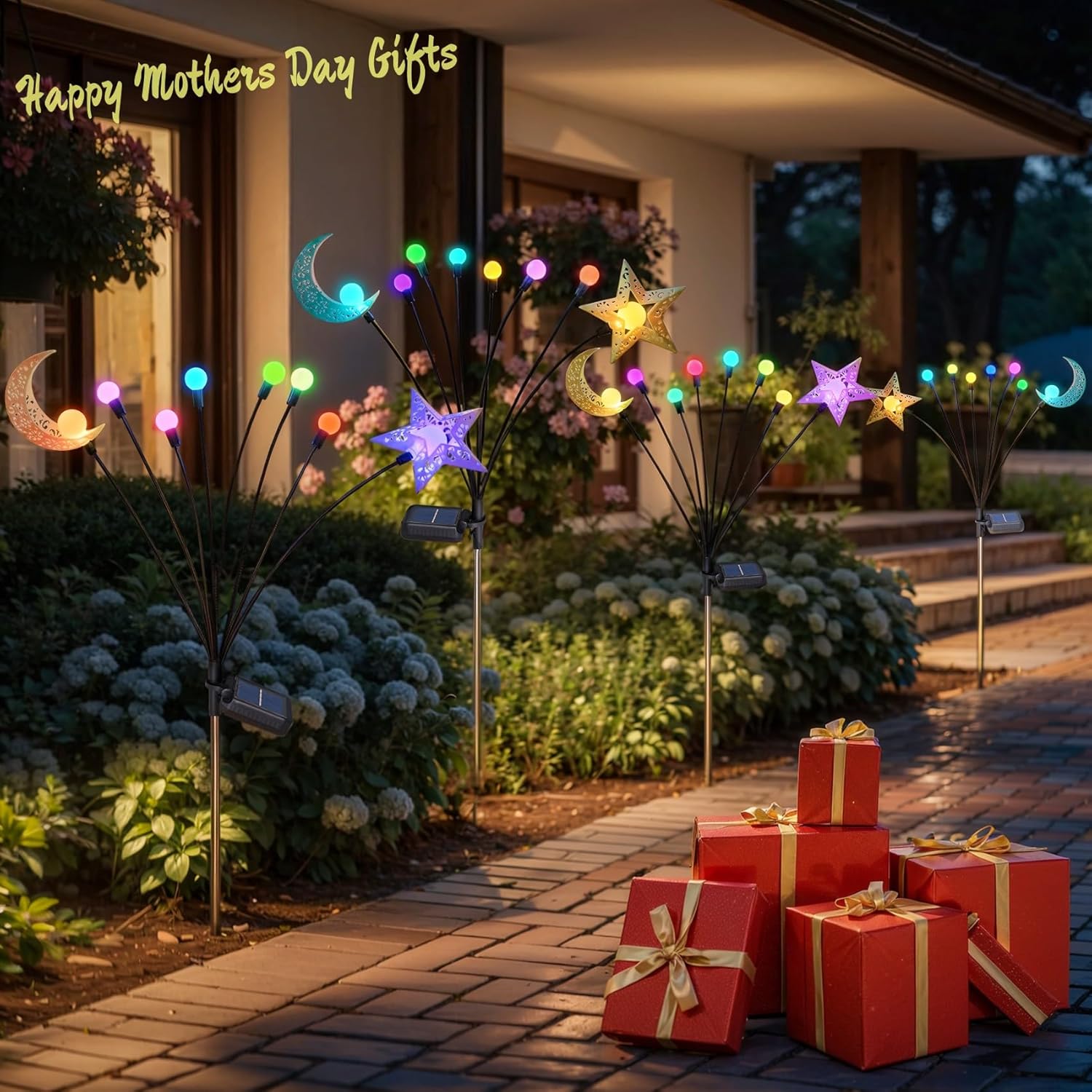 TAKE ME Luces solares Firefly para exteriores, luna, estrella, luces solares de jardín para patio, jardín, patio, maceta, mamá, esposa, abuela