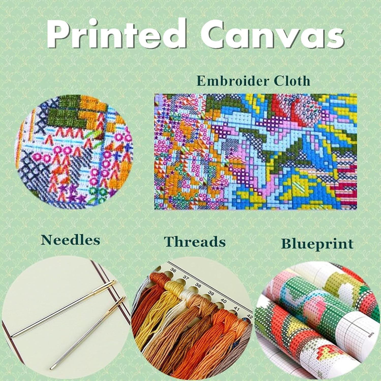 Joyhoor Kits de punto de cruz para principiantes, suministros de punto de cruz estampados, kits de bordado de costura preimpresión para adultos,