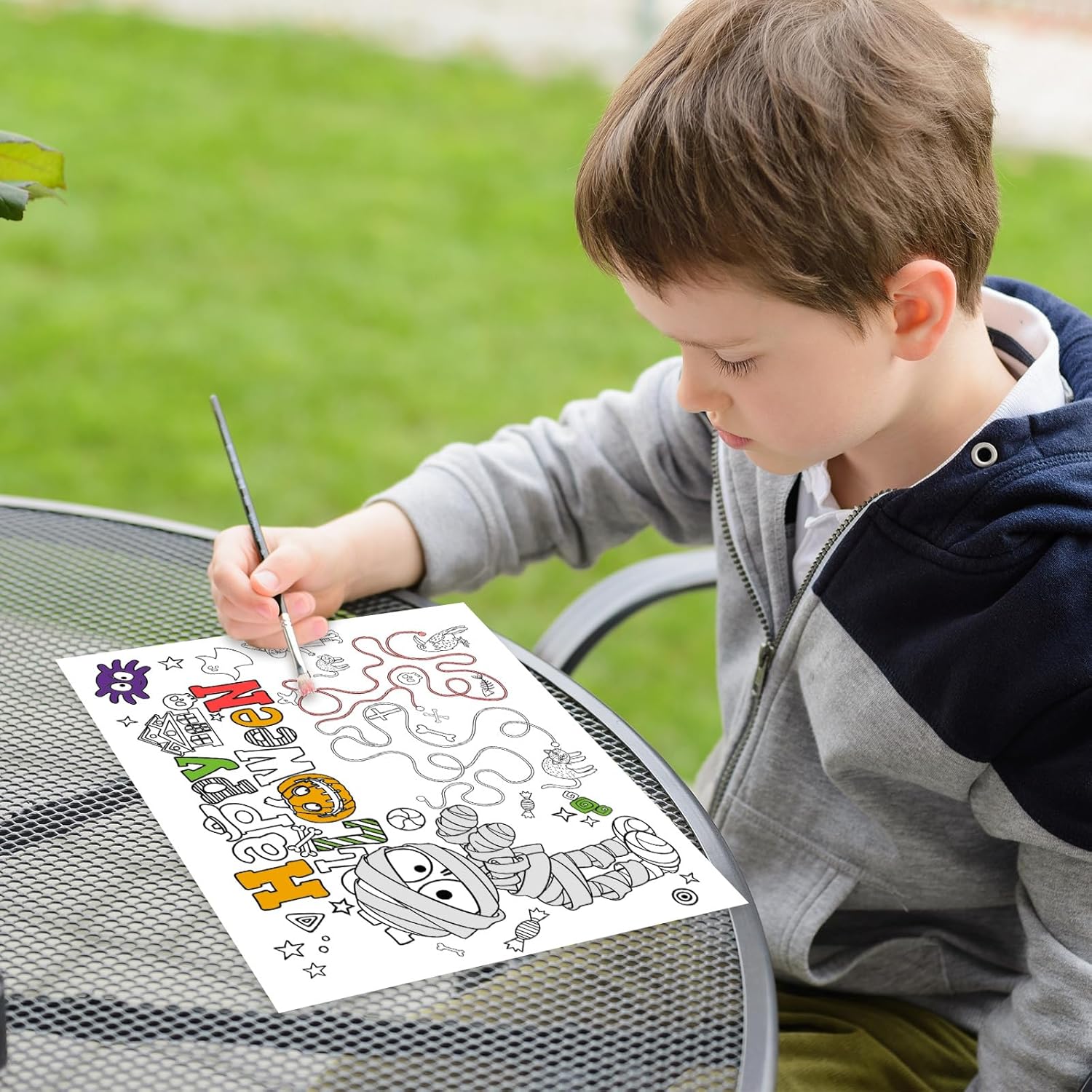 AnyDesign – 30 manteles individuales de papel de Halloween de 5 estilos para colorear de 11 x 14 pulgadas, tapete de comedor desechable para