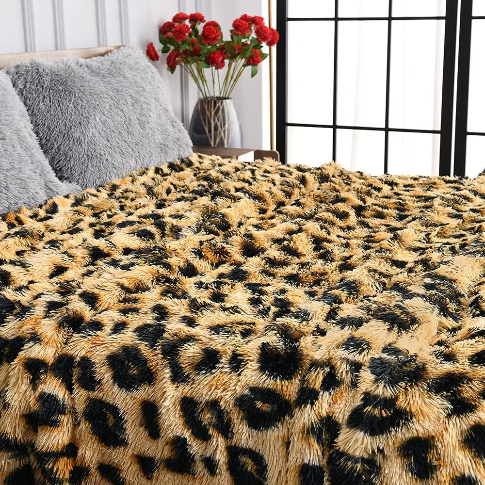HOMORE Manta esponjosa de leopardo, manta de felpa con estampado de guepardo, manta de cama suave de piel sintética para sofá, silla decorativa,