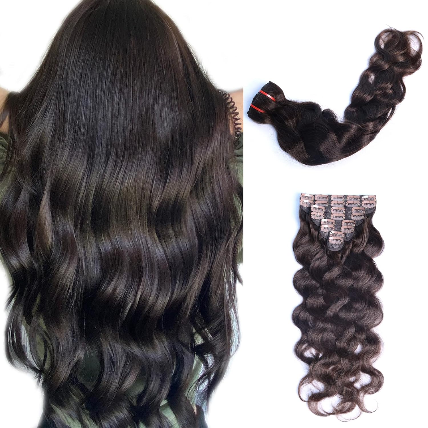 Extensiones de cabello humano con broches, 4.23 oz, 8 unidades, ondulado, rizado, grueso, extensiones de cabello humano natural real para mujer (22,