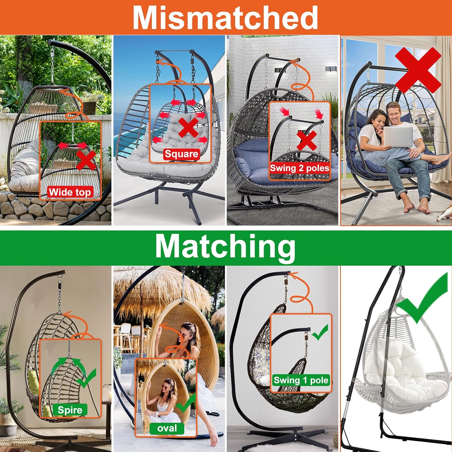 Funda para silla de huevo colgante de patio, 70 pulgadas de alto x 66 pulgadas de profundidad, impermeable, resistente a la intemperie, muebles de