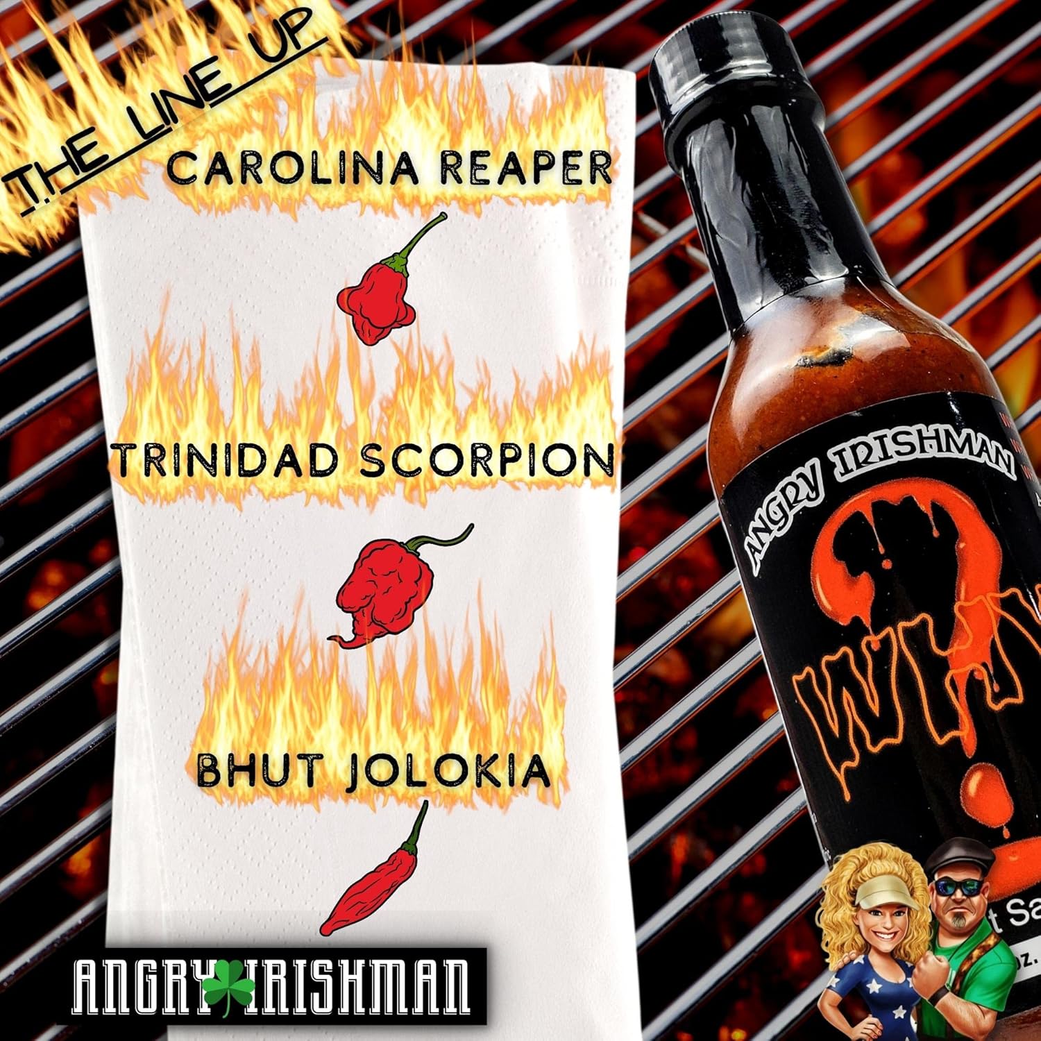 Angry Irishman – Salsa súper picante extrema hecha con Bhut Jolokia (pimienta fantasma), pimientos Trinidad Scorpion y Carolina Reaper sin extracto,