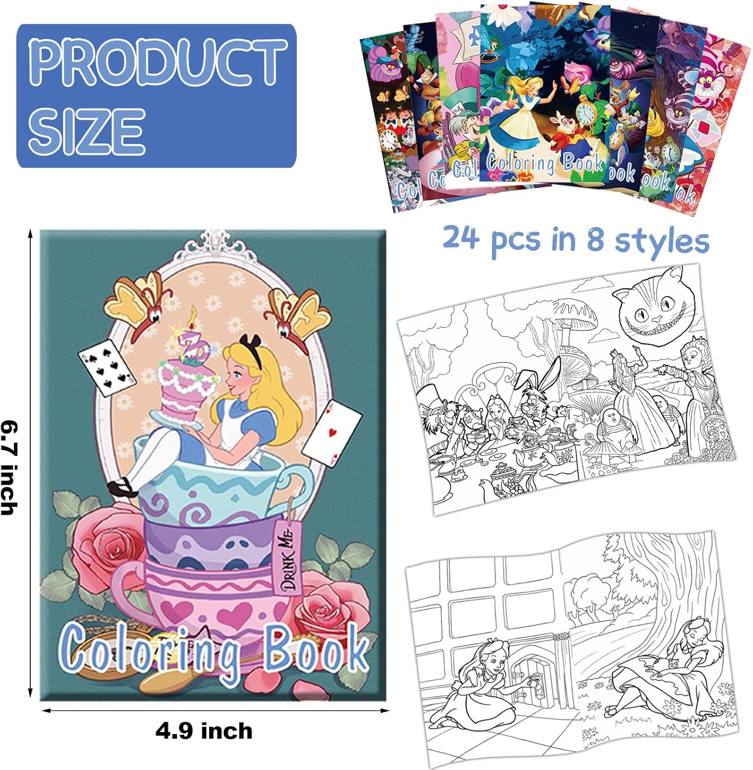 Juego de 24 libros para colorear de Alicia en el país de las maravillas a granel para niñas y niños, mini libro de dibujo de bricolaje para Alicia