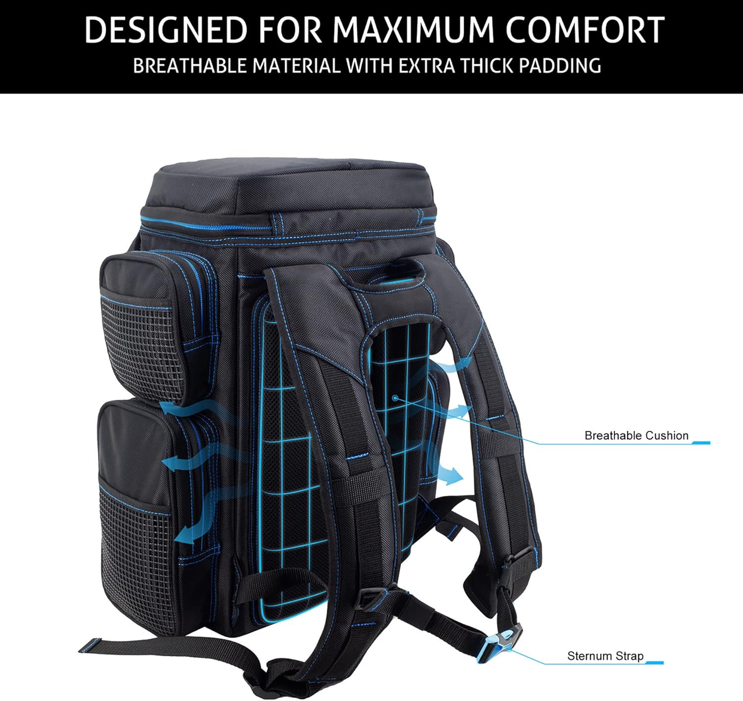 Evolution Fishing Drift Series – Mochila para aparejos – Azul, tamaño 3600, mochila para exteriores con 6 bandejas de aparejos de pesca, mosca de