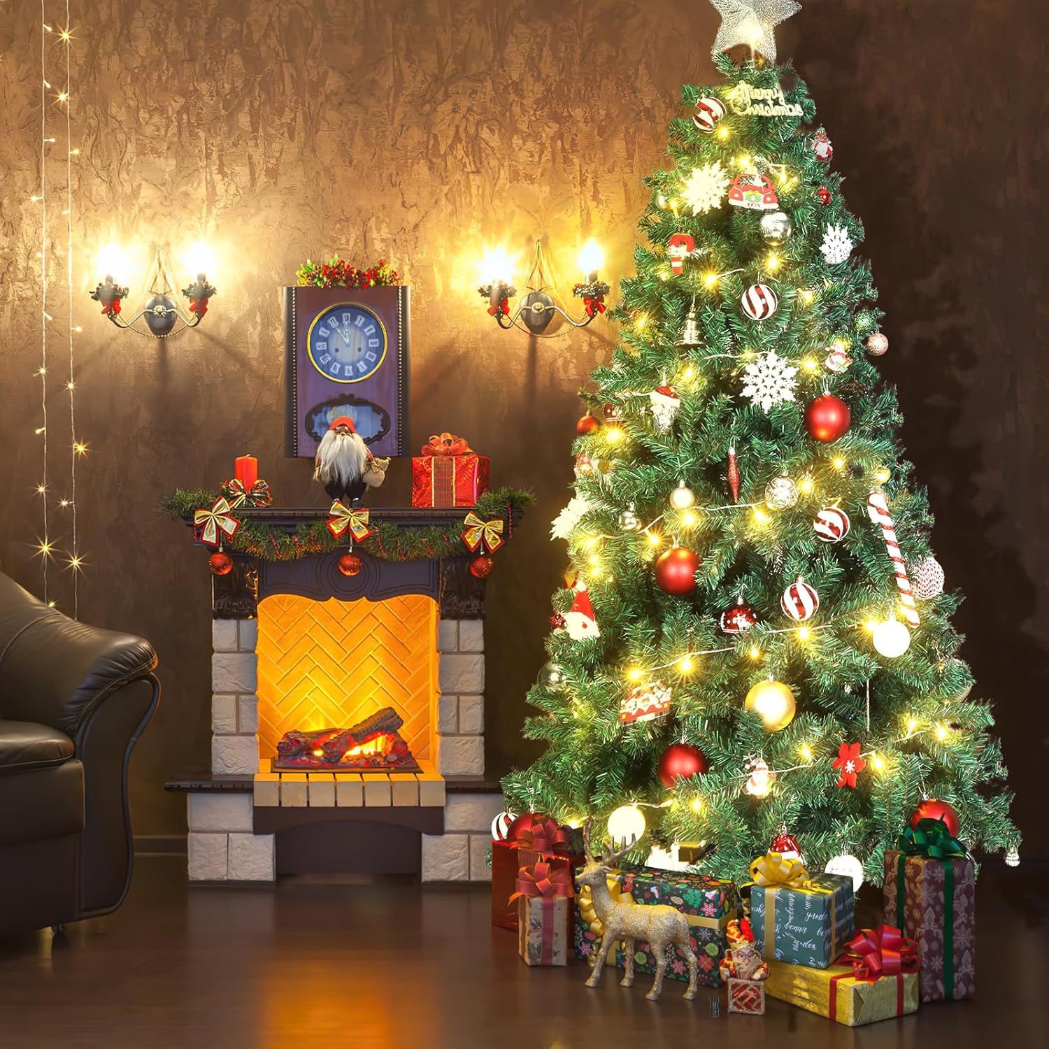 Árbol de Navidad artificial de 1,000 puntas de 6 pies sin luz verde con base de metal Choiana