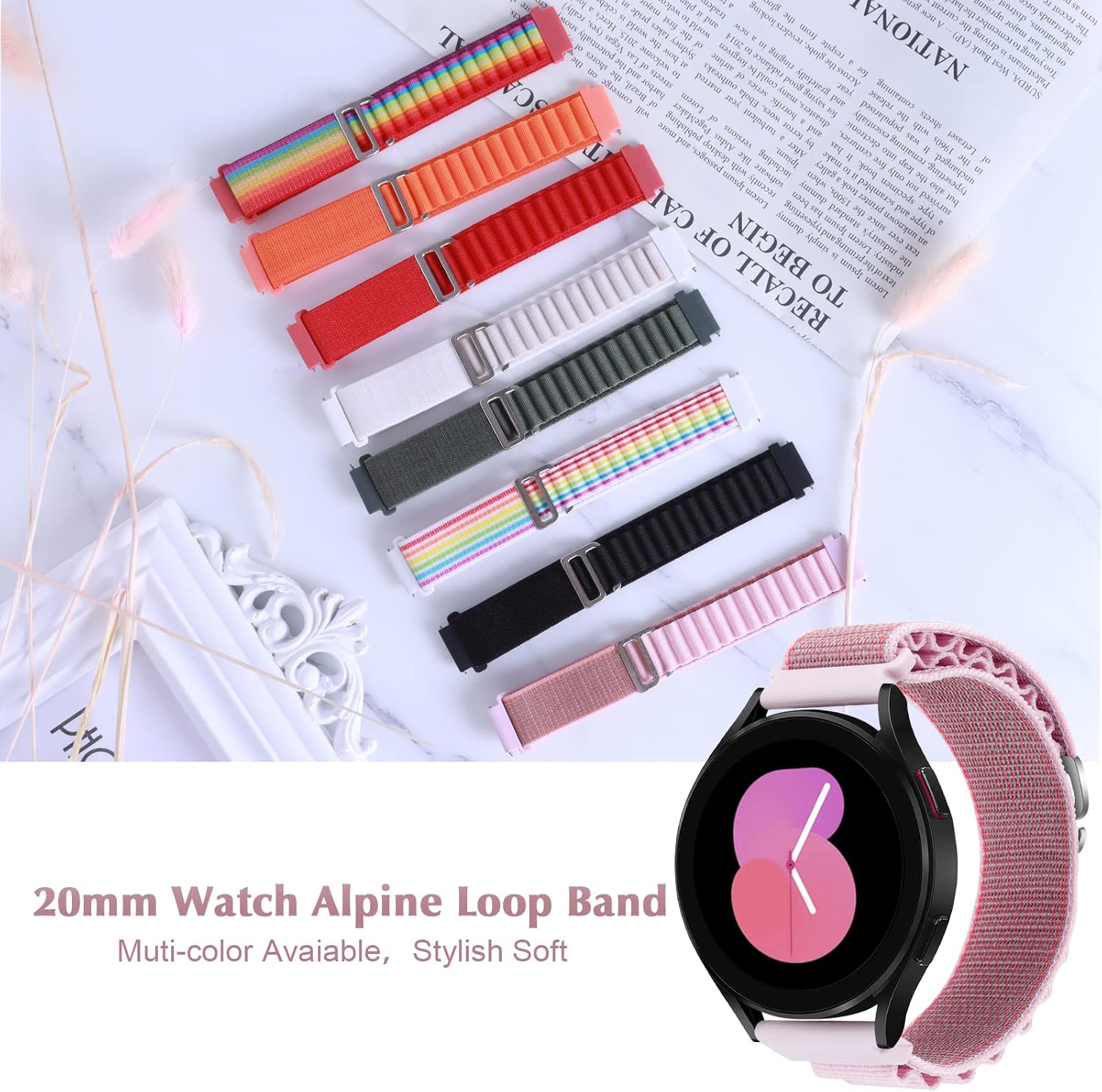 Paquete de 2 correas Alpine Loop compatibles con Samsung Galaxy Watch 6 Band6 ClassicGalaxy Watch 55 ProGalaxy Watch 44 ClassicActive 2, correa