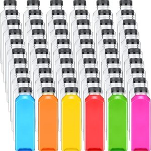 200 botellas de plástico con tapas, botellas cuadradas transparentes para jugos, recipientes para bebidas, reutilizables, botellas vacías para 200 botellas de plástico con tapas, botellas cuadradas transparentes para jugos, recipientes para bebidas, reutilizables, botellas vacías para