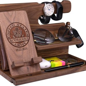 Regalos militares personalizados para soldados, organizador de mesita de noche de nogal, regalos para hombres militares en el ejército, azul marino, Regalos militares personalizados para soldados, organizador de mesita de noche de nogal, regalos para hombres militares en el ejército, azul marino,