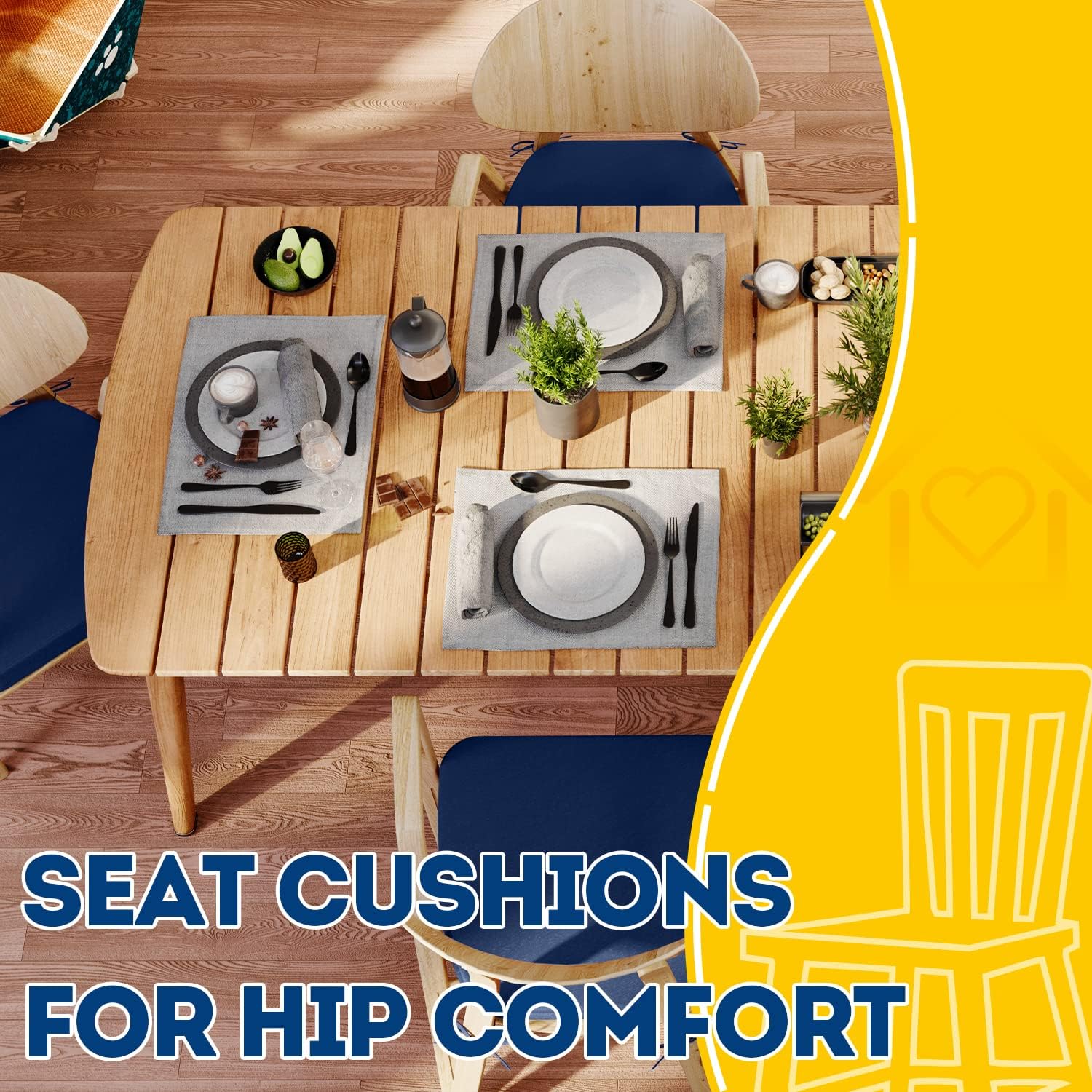 AAAAAcessories Cojines para sillas de comedor en forma de U con lazos y funda extraíble, cojines para sillas de cocina de comedor de 2 pulgadas de