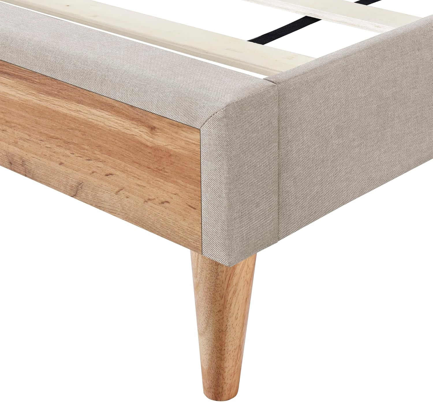 Base de cama tamaño Queen, plataforma tapizada de tela de lino con cabecero y patas de madera de goma, no necesita somier, para niños, adolescentes,