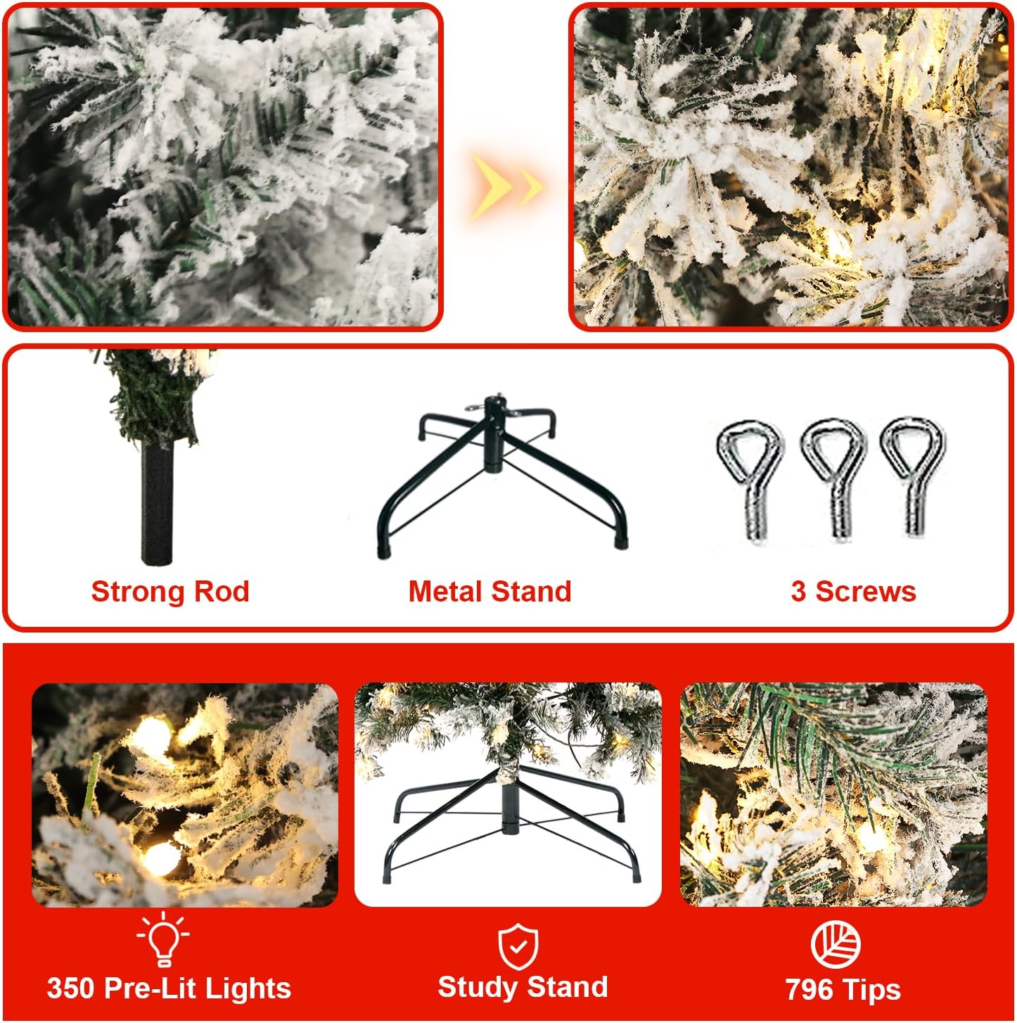 Árbol de Navidad preiluminado de 7.5 pies, árbol de Navidad artificial delgado con bisagras de metal y base para el hogar, tiendas, oficina,