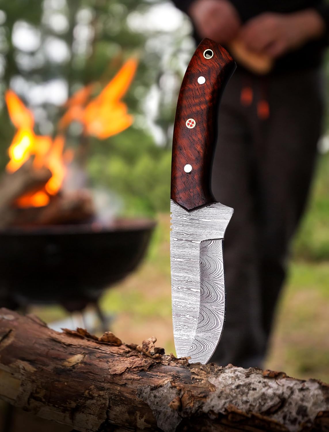 Cuchillo hecho a mano de hoja fija de acero Damasco – Cuchillo de caza – Cuchillo de Bushcraft – Cuchillos de hoja fija de alto carbono – Cuchillos
