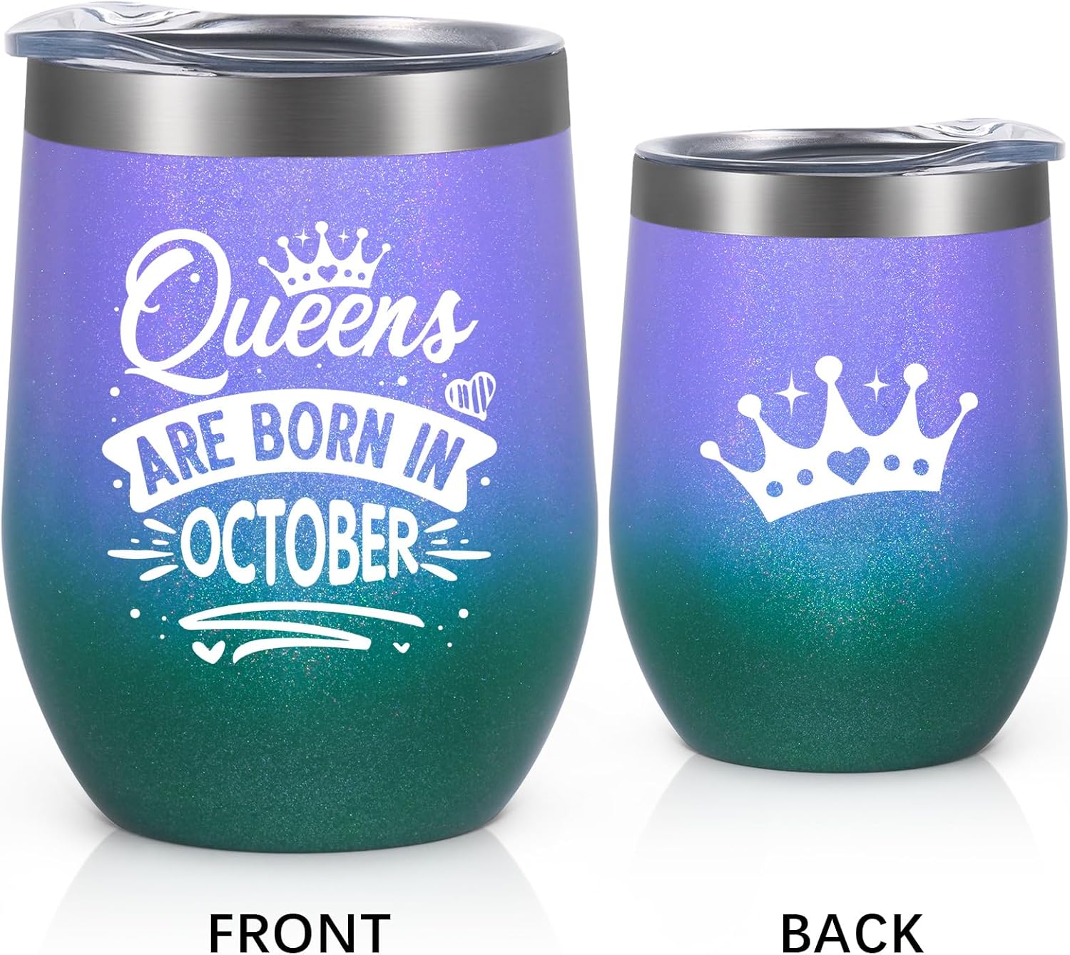 Lifecapido Regalos de cumpleaños para mujeres, vaso de vino de cumpleaños de Queens Are Born in Octubre, 12oz, regalo de cumpleaños de octubre,