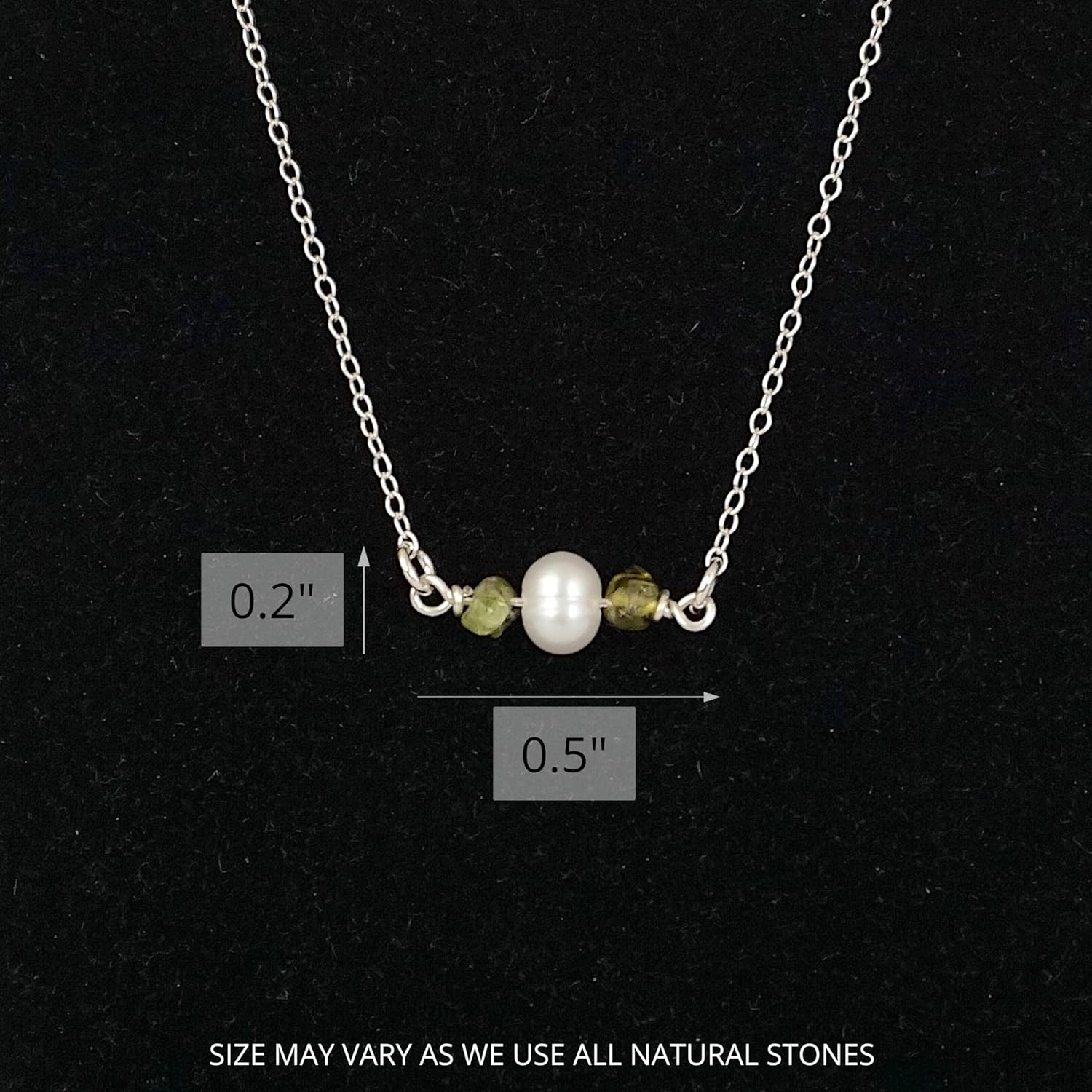Designs by Nature Gems Handmade Womens Peridot & Pearl Charm Necklace 20-22 inch Adjustable Chain Sterling Silver, August & June Birthstone