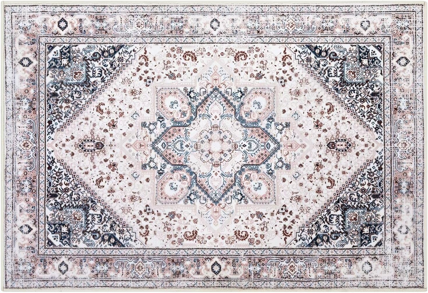 COZYLOOM Tapete vintage de 2 x 3 pulgadas, tapete para puerta delantera, entrada, tapete pequeño con diseño floral oriental, lavable,