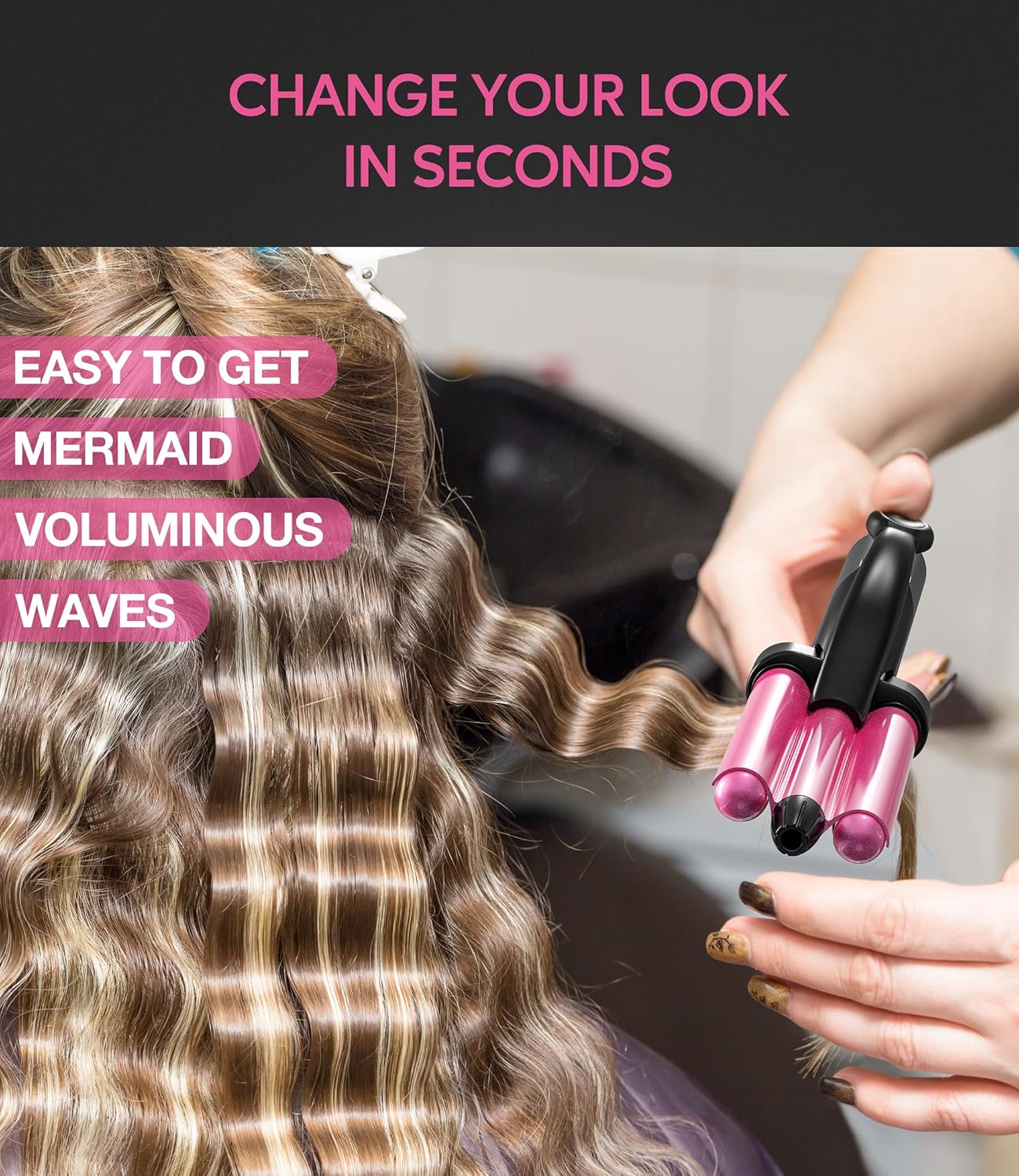 Mini rizador de pelo ondulado de 3 temperaturas ajustables, rizador de 3 barriles para cabello corto, rizador de cabello para mujeres, ondas de