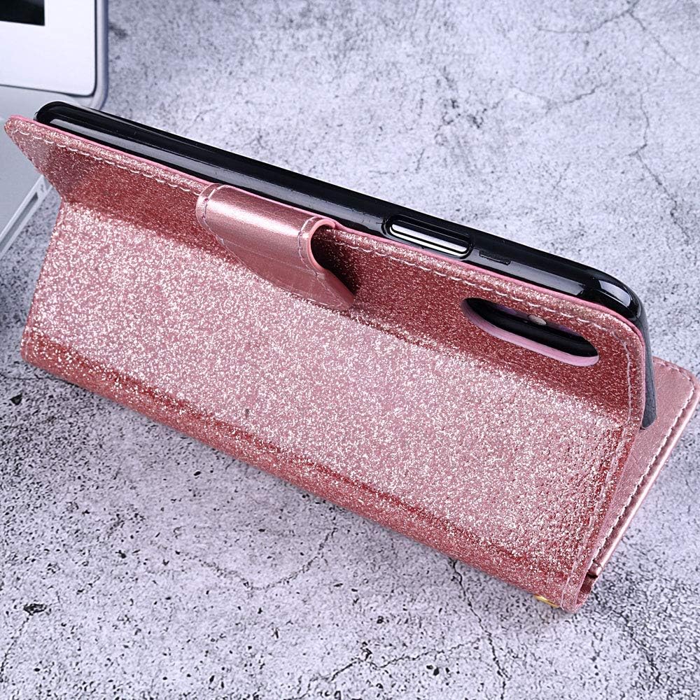 Funda con purpurina para Oneplus 8 con protector de pantalla de vidrio templado y ranura para tarjetero con función atril de cuerpo completo