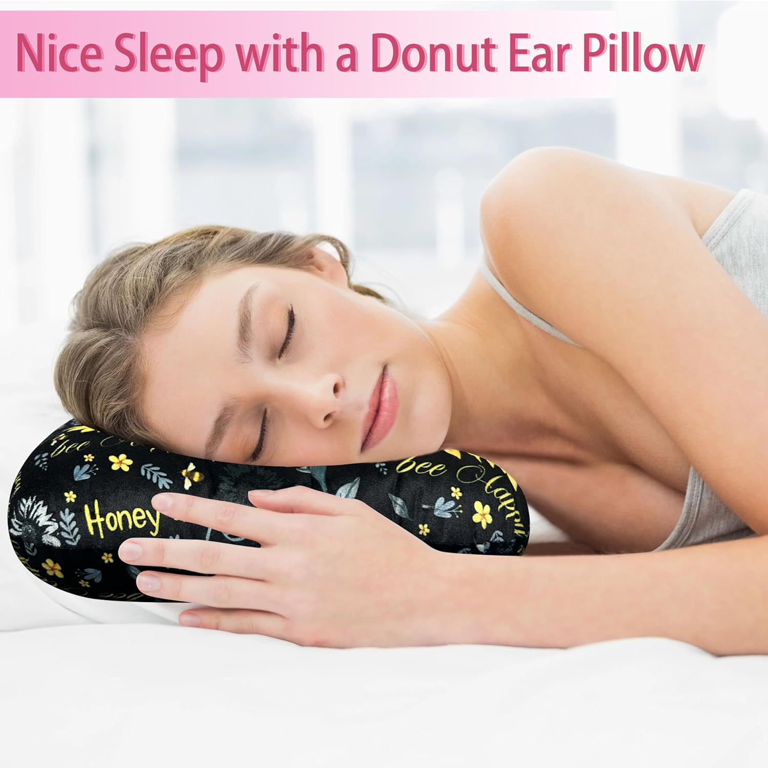 Almohada perforadora de oreja para dormir de lado, almohadas con agujeros para dolor de oído, almohada de dona para dormir del lado de la oreja para
