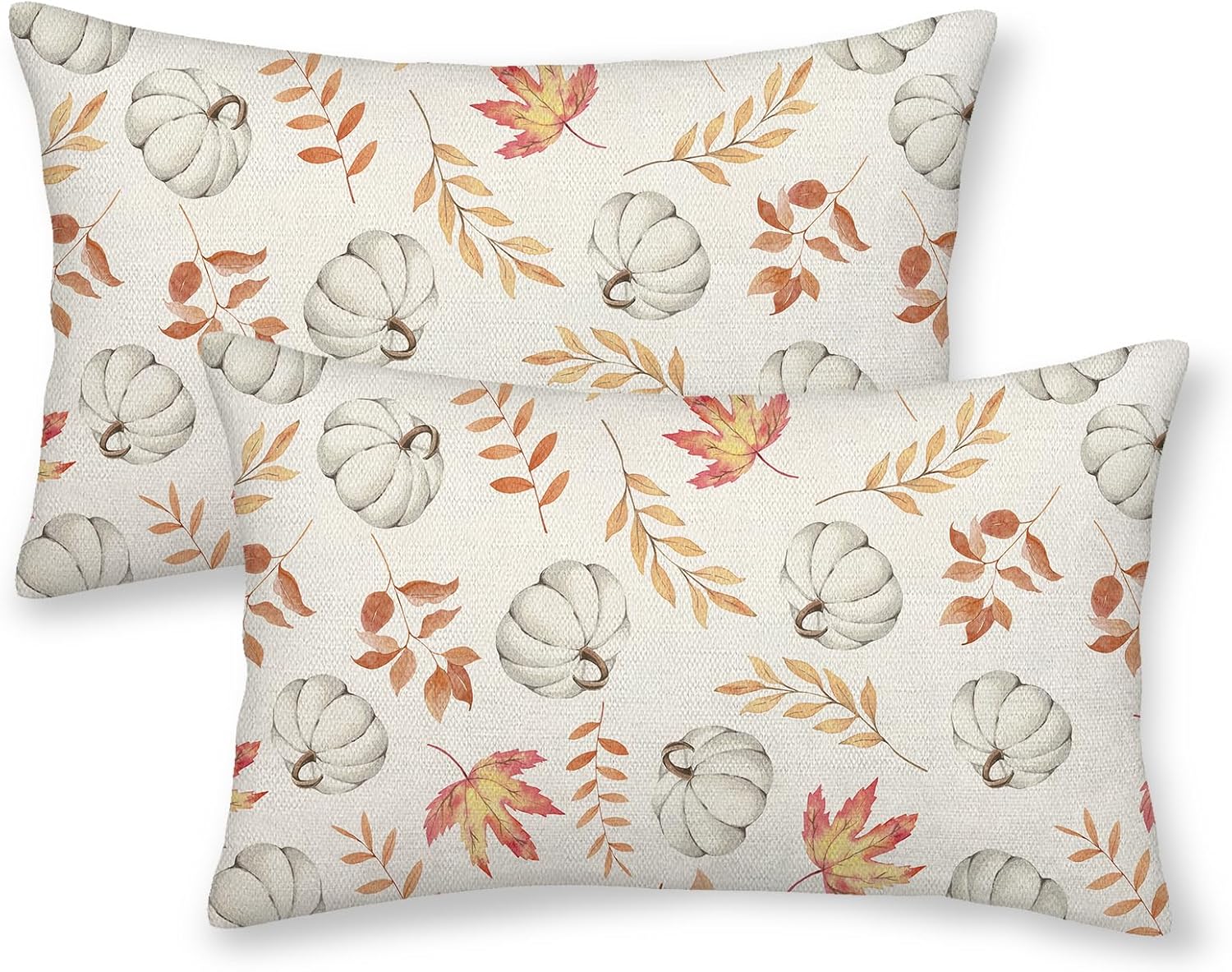 Juego de 2 fundas de almohada de otoño de 12 x 20 pulgadas, decoración de otoño, hojas de arce y calabaza, almohadas de temporada al aire libre,