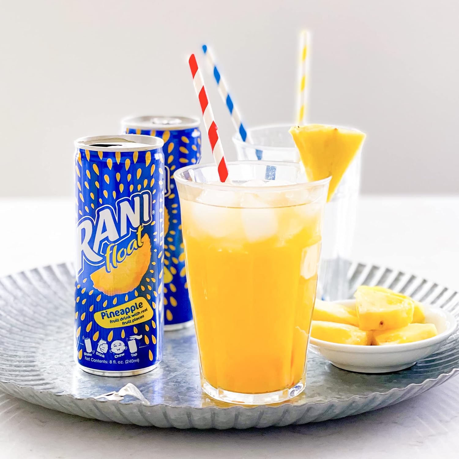 Rani Float Bebida de jugo de frutas, piña, importada de Dubai, hecha con piezas de fruta real, baja en azúcar, 8 onzas, paquete de 24