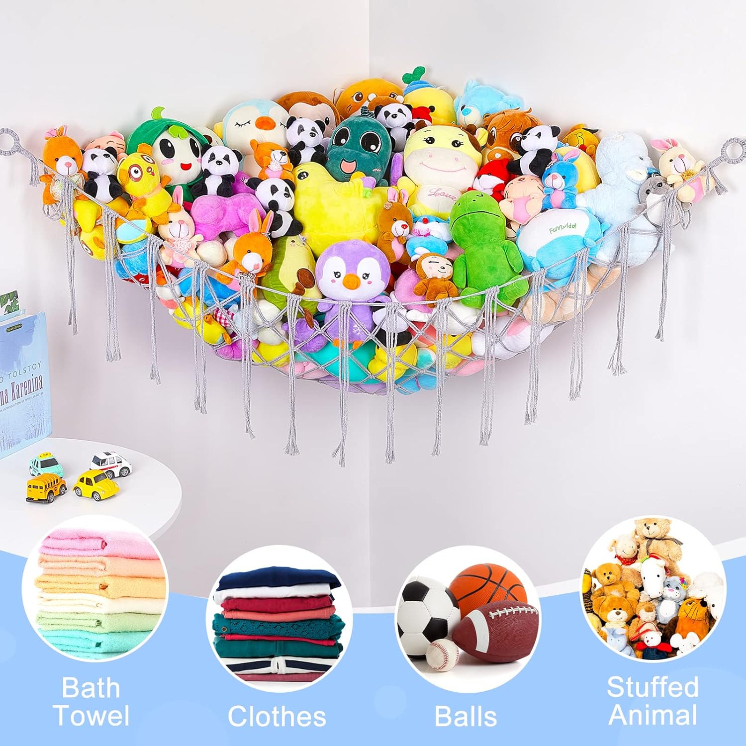 Unicorn Castle Hamaca de animales de peluche, organizador de almacenamiento de juguetes, soporte de juguetes de almacenamiento de animales de