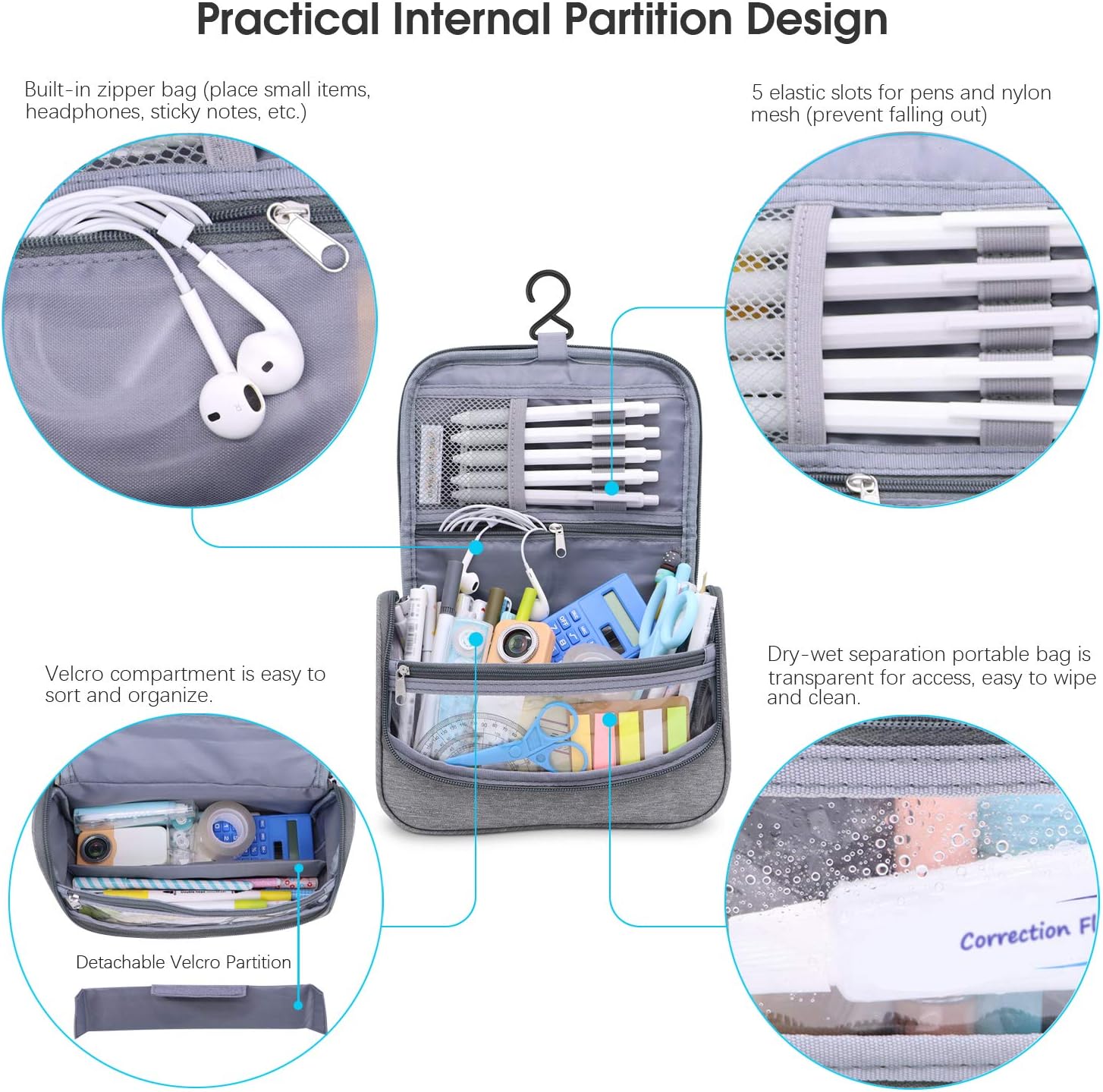 AISCOOL Estuche para lápices de gran capacidad, bolsa organizadora de bolígrafos, caja de papelería, tela Oxford, separación en seco y húmedo, bolsa