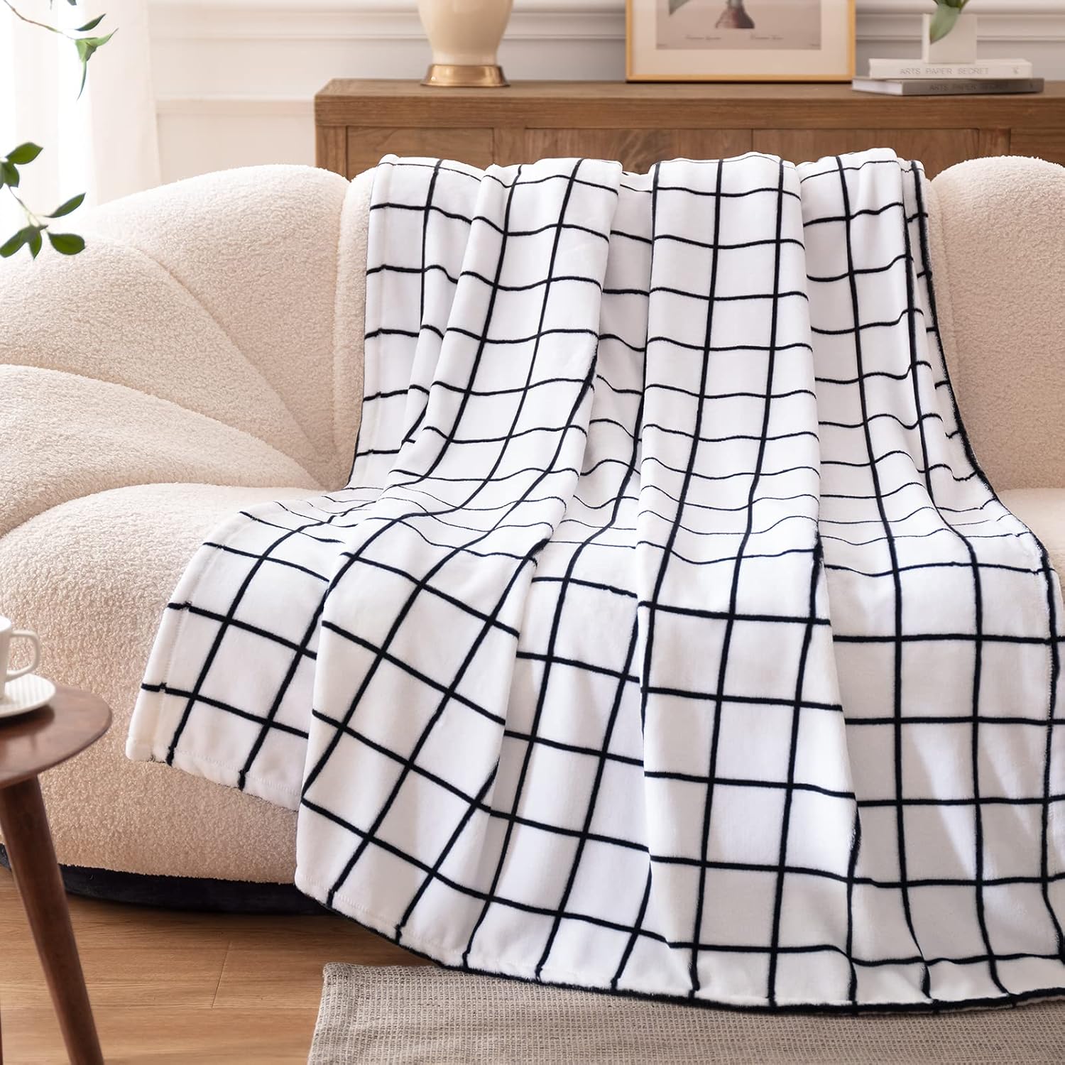 Bertte – Cobija aterciopelada, ultraafelpada, muy suave, con decoración de rayas, para cama tamaño queen