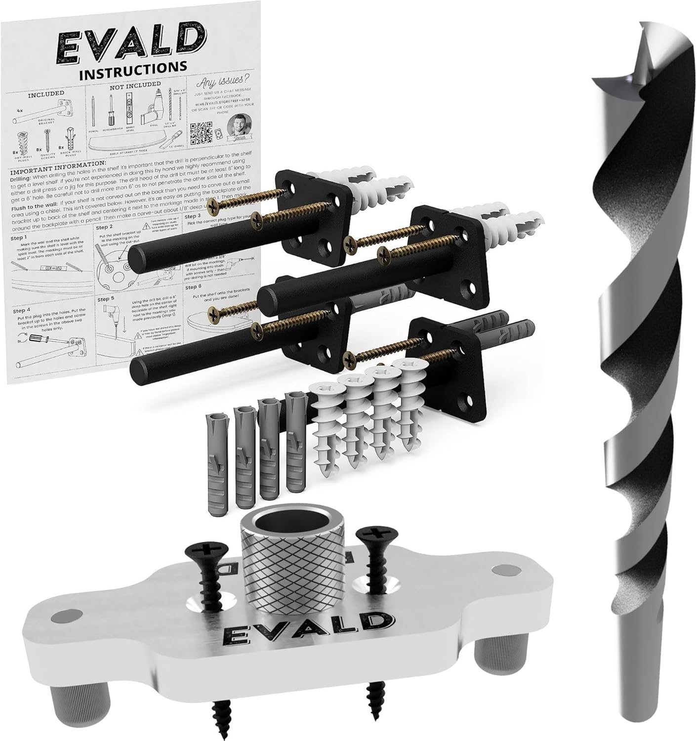 EVALD Soporte de estante flotante mejorado con plantilla y broca  Soporte de mantel flotante de 4 pulgadas con tornillos y anclajes para mejoras del