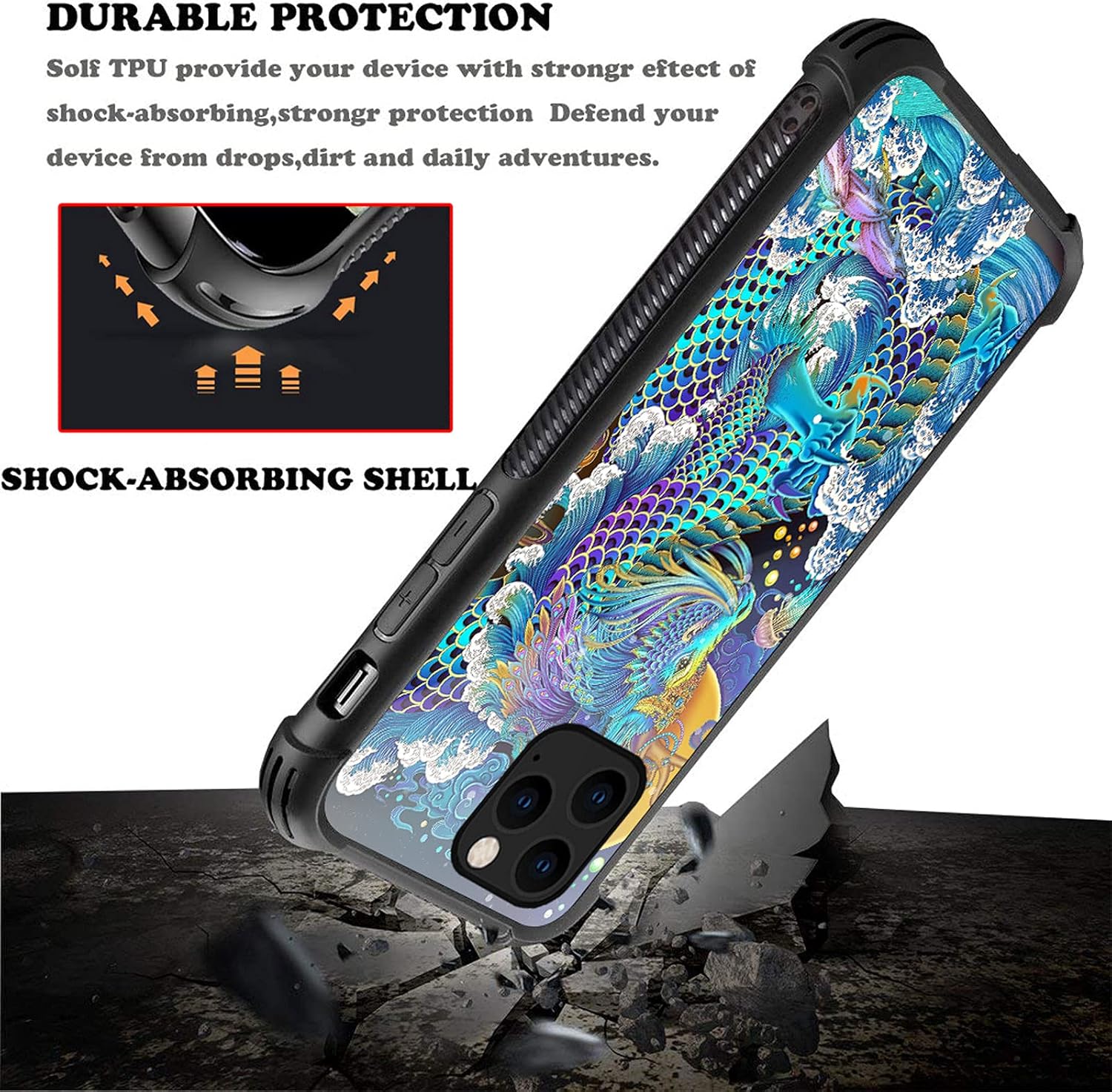 CARLOCA Funda compatible con iPhone 13 Pro Max, diseño gráfico de identidad de dragón arcoíris, a prueba de golpes, antiarañazos, para iPhone 13 Pro