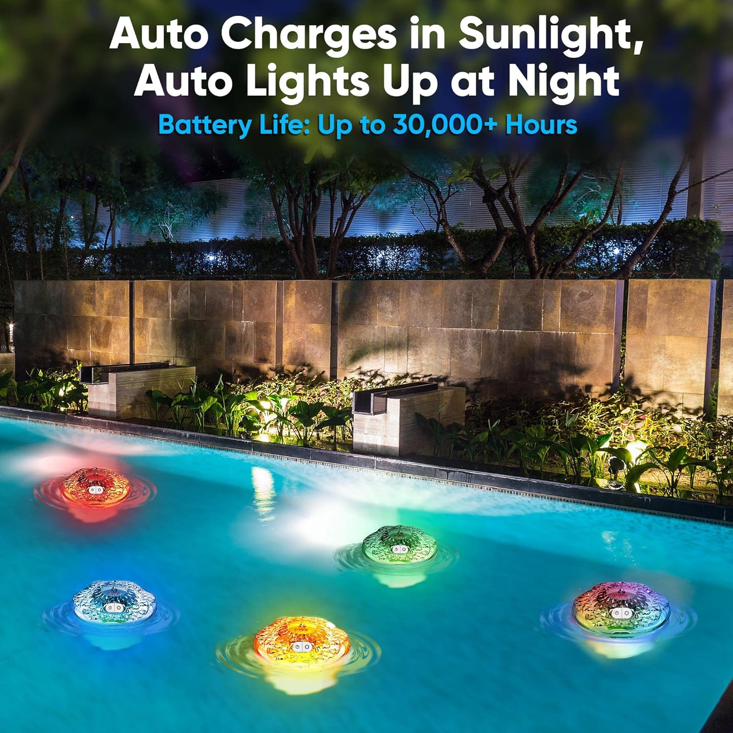 Pyle Bola de luz flotante para piscina, 3 luces solares que cambian de color para piscina, luces flotantes impermeables IP68 recargable, luz