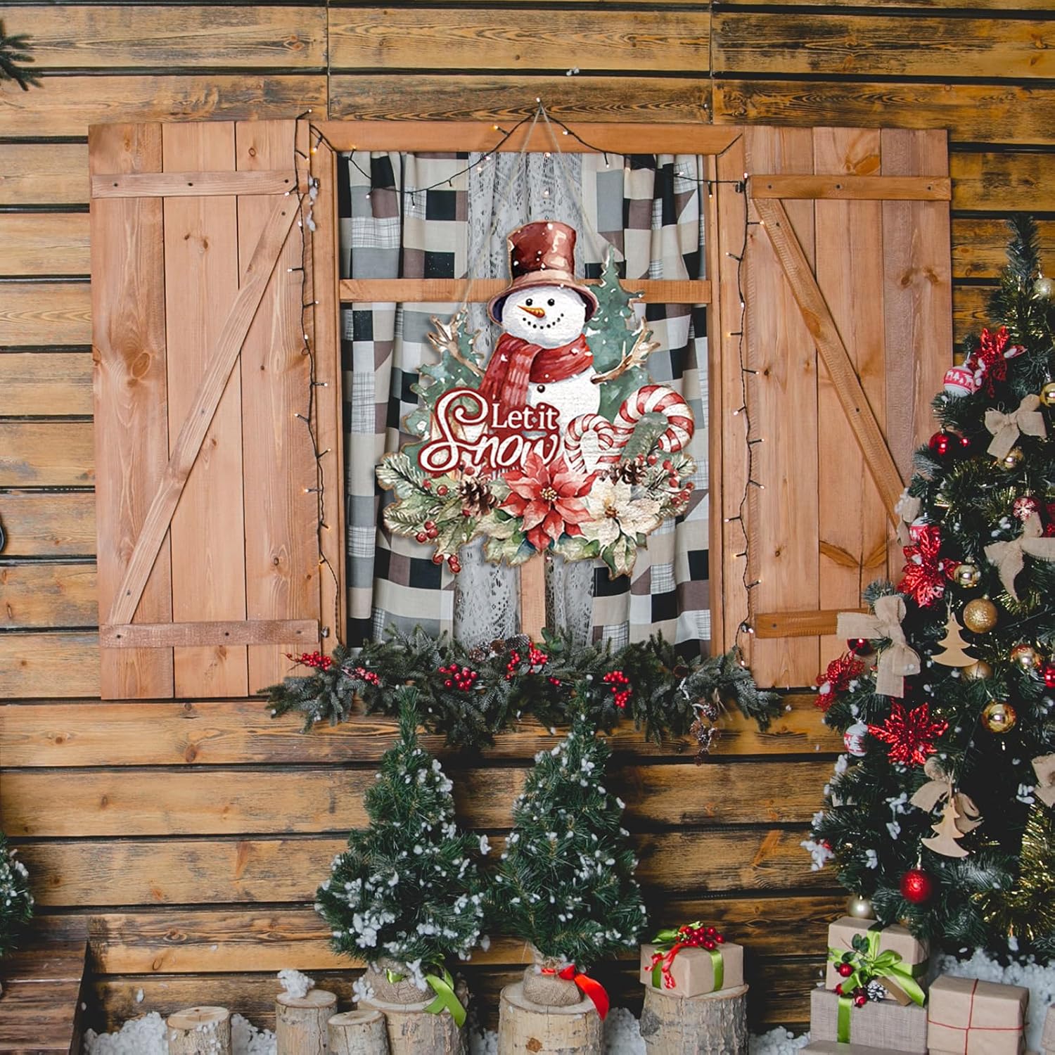 Let It Snow – Letrero de puerta de muñeco de nieve de invierno, decoración de puerta de bienvenida de invierno, corona de pared, letrero para colgar