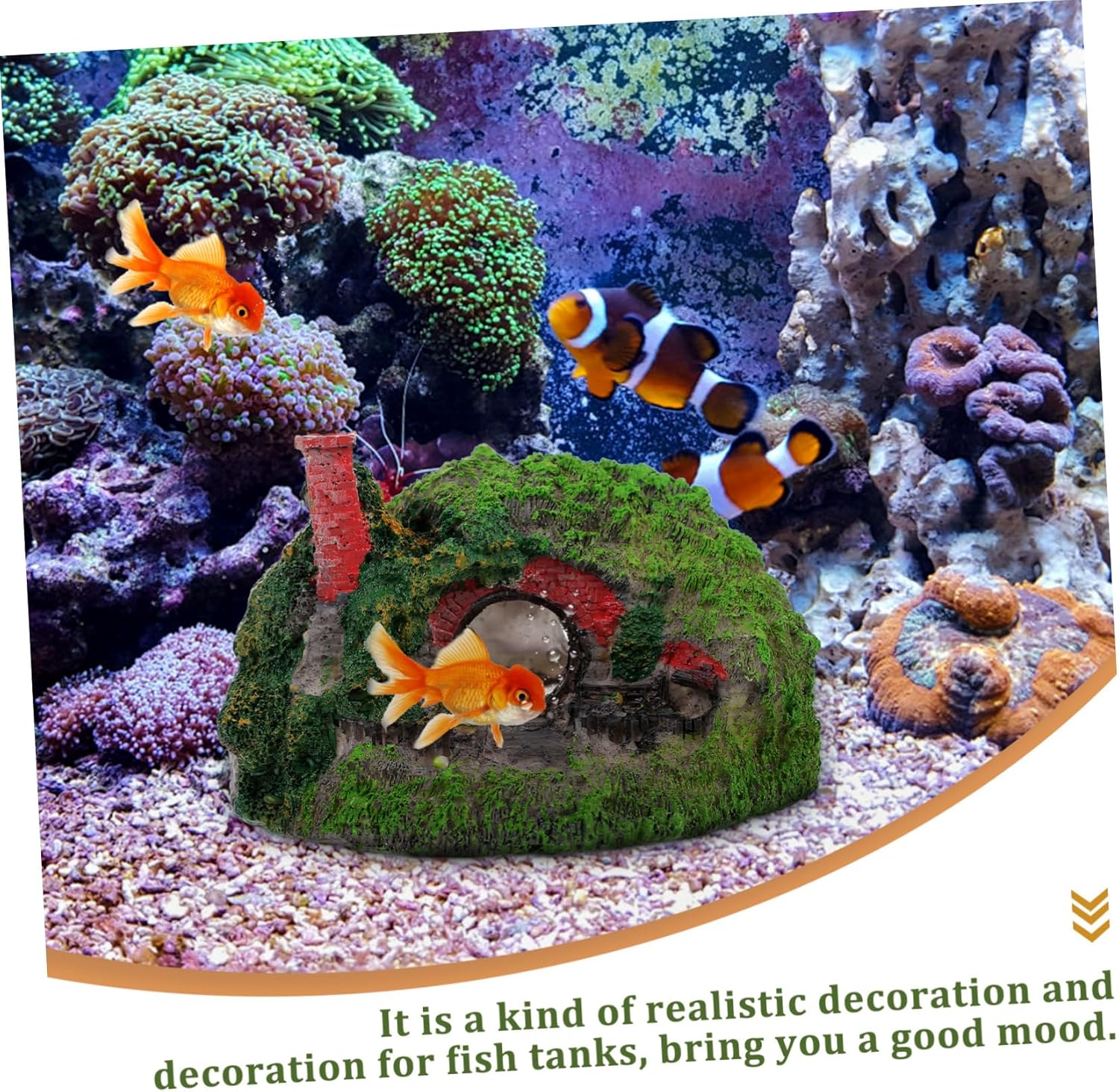 balacoo Decoración de acuario Hobbit House Resina Betta Escondite Cueva Rockery Accesorios de paisajismo Decoración Hobbit Decoración de pecera