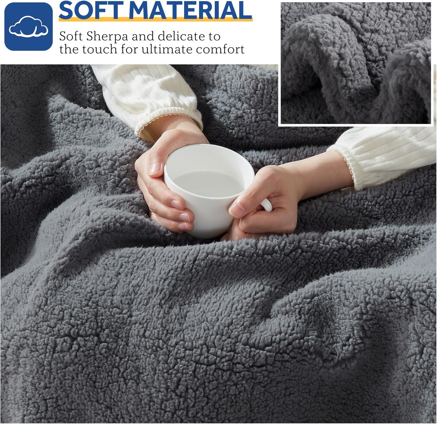 SEALY Manta eléctrica tamaño Queen, manta térmica de sherpa suave de doble control con 10 niveles de calefacción y ajustes de apagado automático de