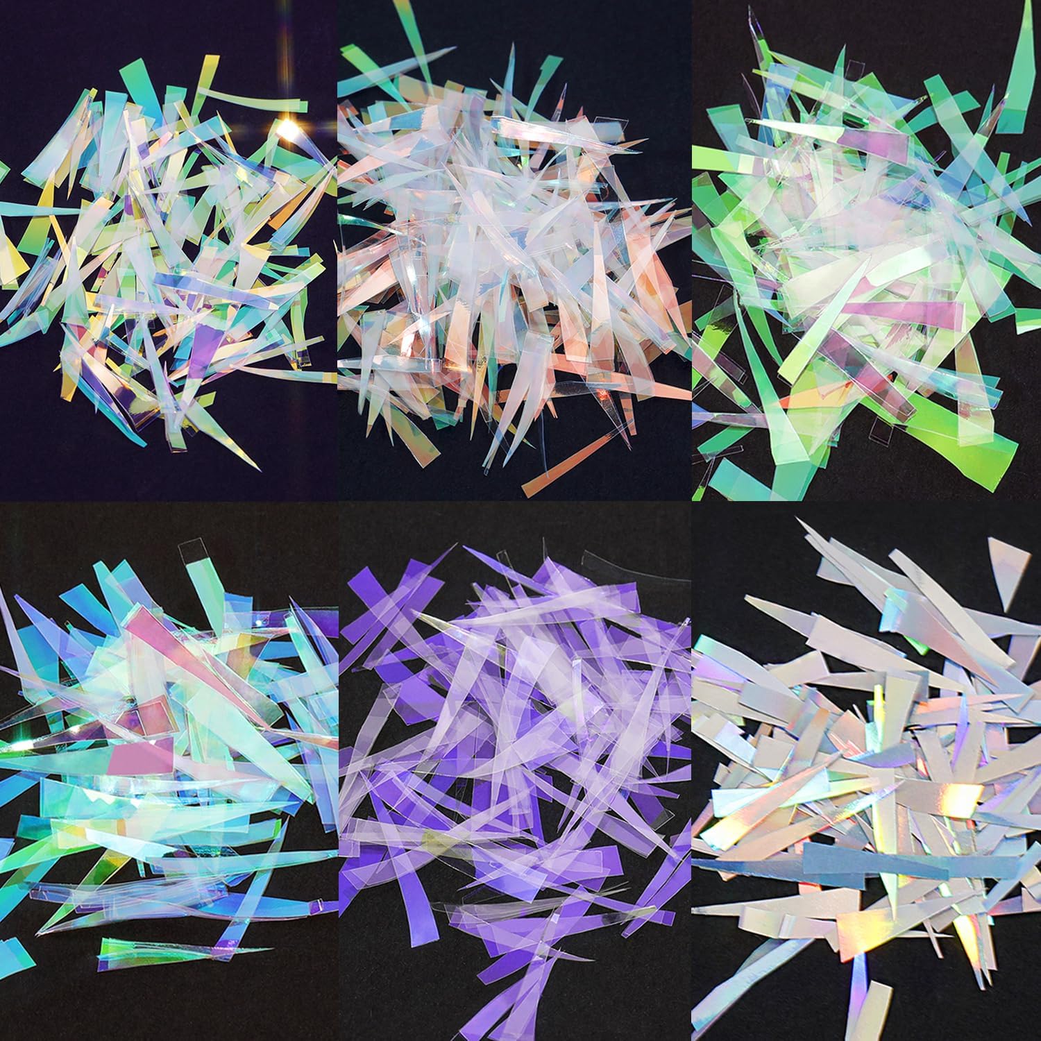 6 cajas de calcomanías de papel de aluminio para uñas, calcomanías holográficas de papel de vidrio colorido, suministros de arte francés brillante