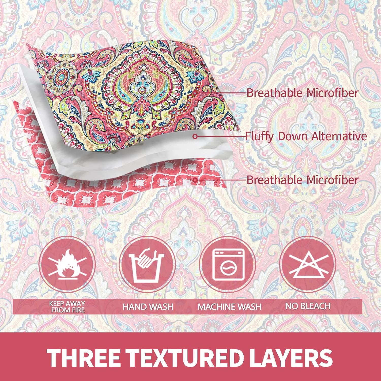 Juego de ropa de cama de microfibra tamaño Queen para cama, colcha reversible acolchada bohemia