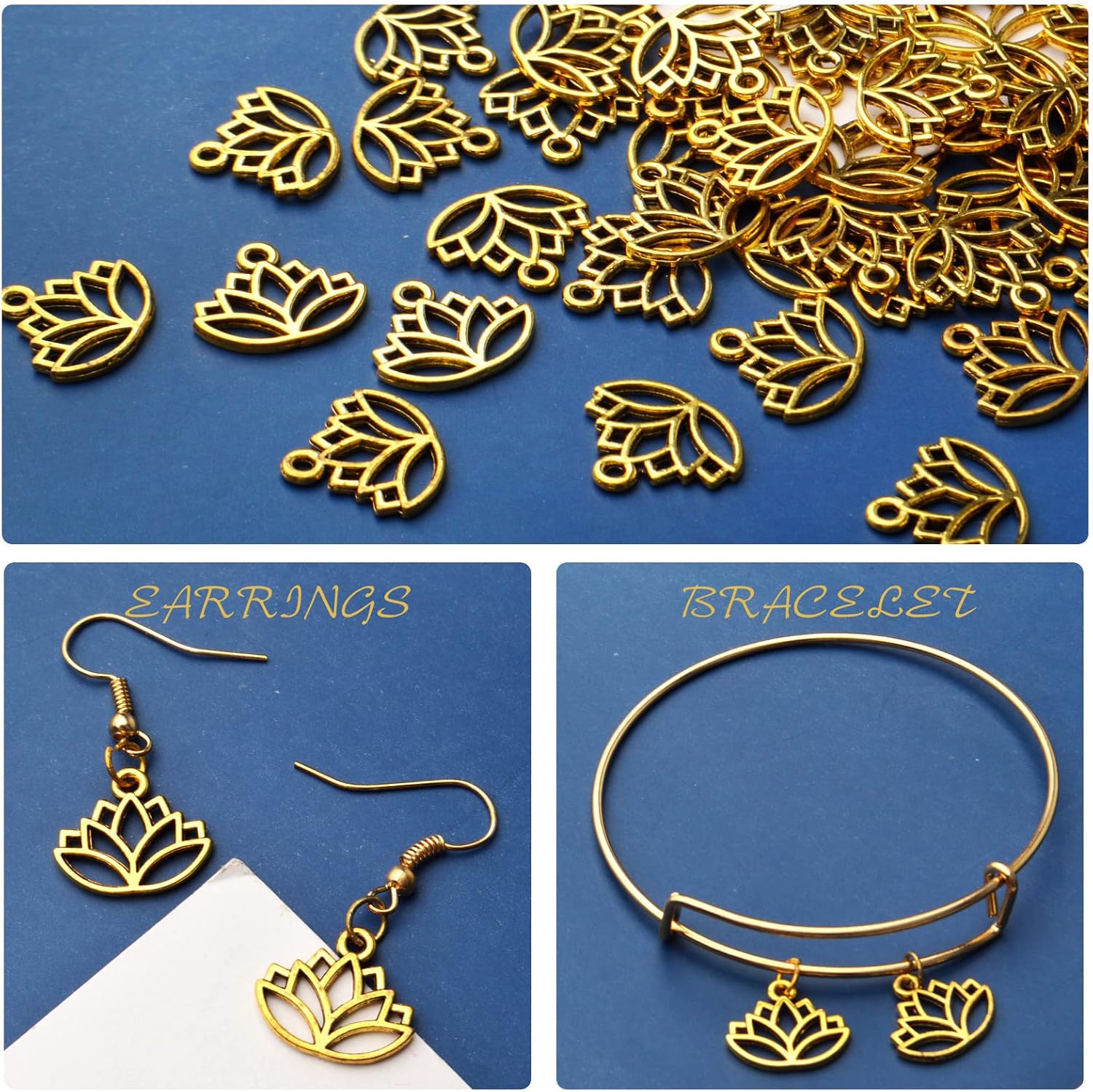 100 dijes de loto de aleación, para yoga, flor de loto, abalorios, suministros de manualidades para manualidades, collares, pulseras, joyería,