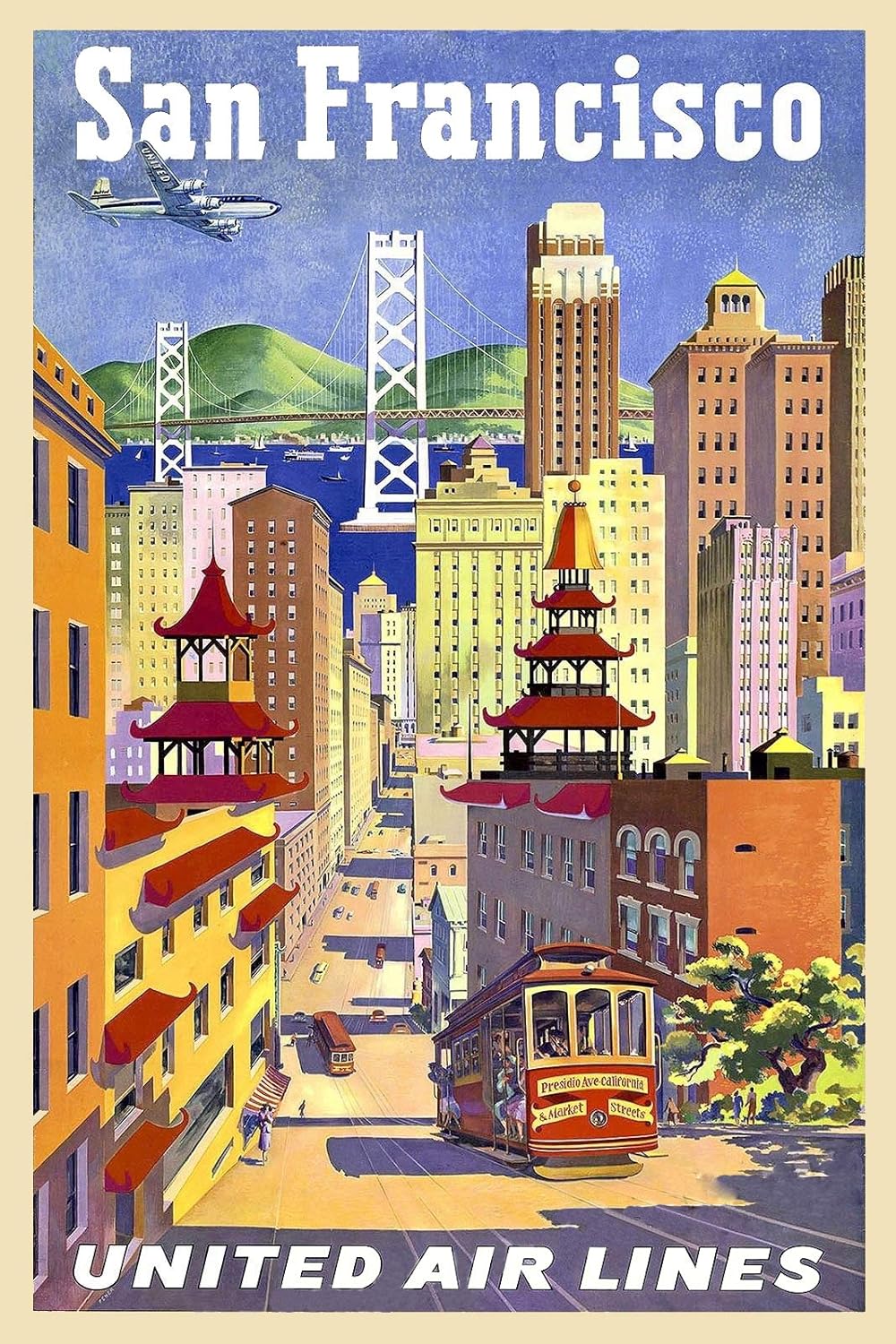 Imán de 1950 San Francisco Downtown Skyline Vintage Style Travel Magnet Hoja magnética de vinilo para taquillas, coches, carteles, refrigerador de 5