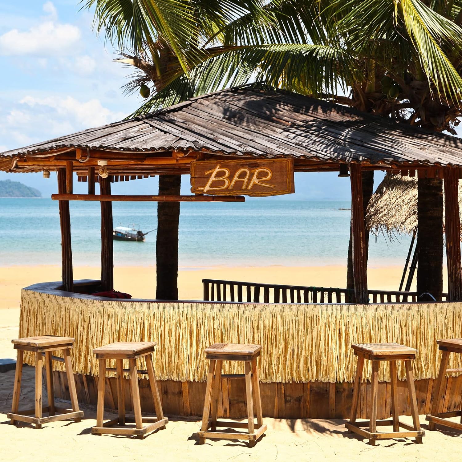 Pancarta hawaiana de rafia con flecos de hierba de Luau para fiesta de cumpleaños tropical, decoración de bar Tiki, Hula Tiki, Rafia, hierba para