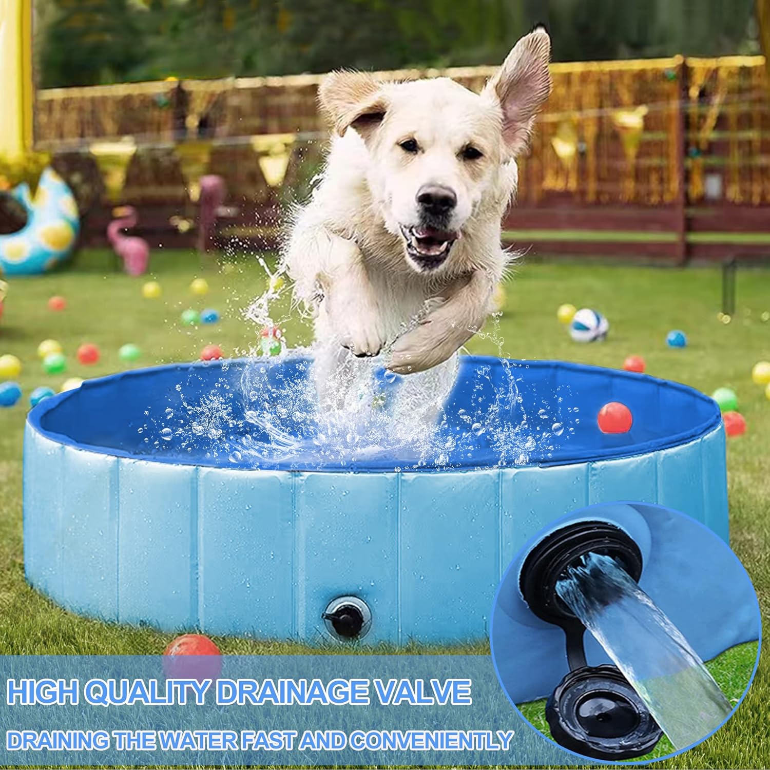 Reliancer Piscina plegable para perros, piscina plegable grande de 63 pulgadas para mascotas, bañera plegable para gatos, piscina portátil de PVC