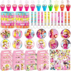 WOOACME Recuerdo de fiesta de princesa melocotón, 110 piezas de suministros de fiesta de melocotón de princesa incluyen alfileres de botón, WOOACME Recuerdo de fiesta de princesa melocotón, 110 piezas de suministros de fiesta de melocotón de princesa incluyen alfileres de botón,