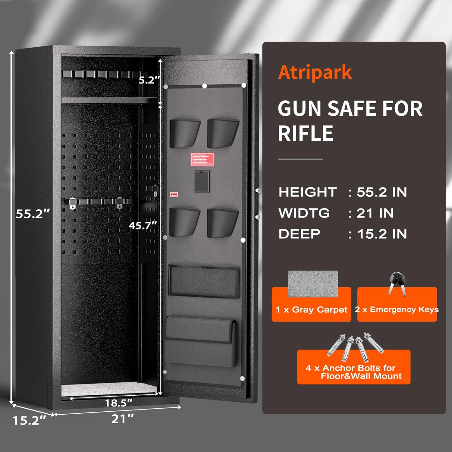 Bonusall Caja fuerte para pistola de rifle 10-14, cajas fuertes para rifle y pistolas caseras, armarios de armas con bloqueo multifunción para