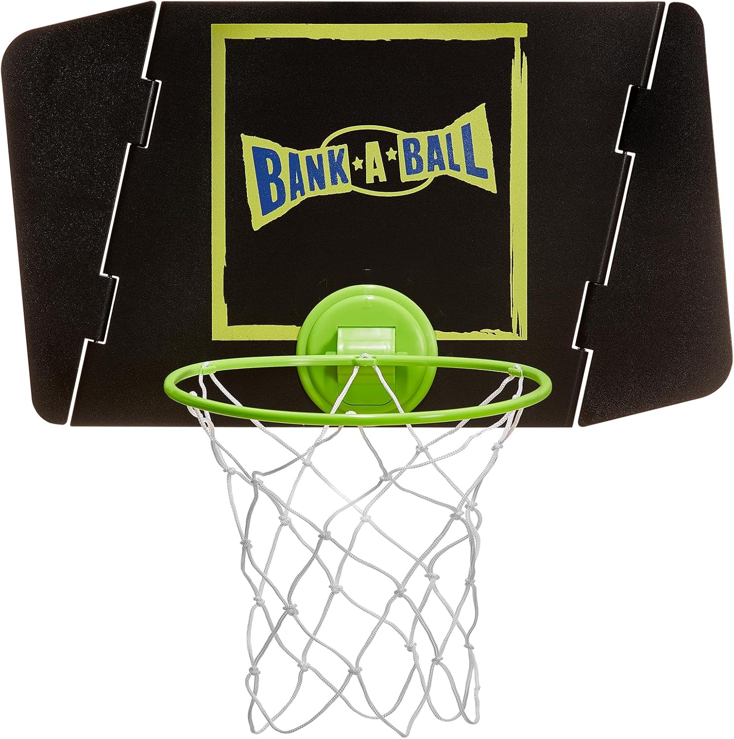 Bank-A-Ball Mini aro de baloncesto para adultos o niños, juego de juego ajustable portátil para interiores con bola, aro sobre la puerta con tablero